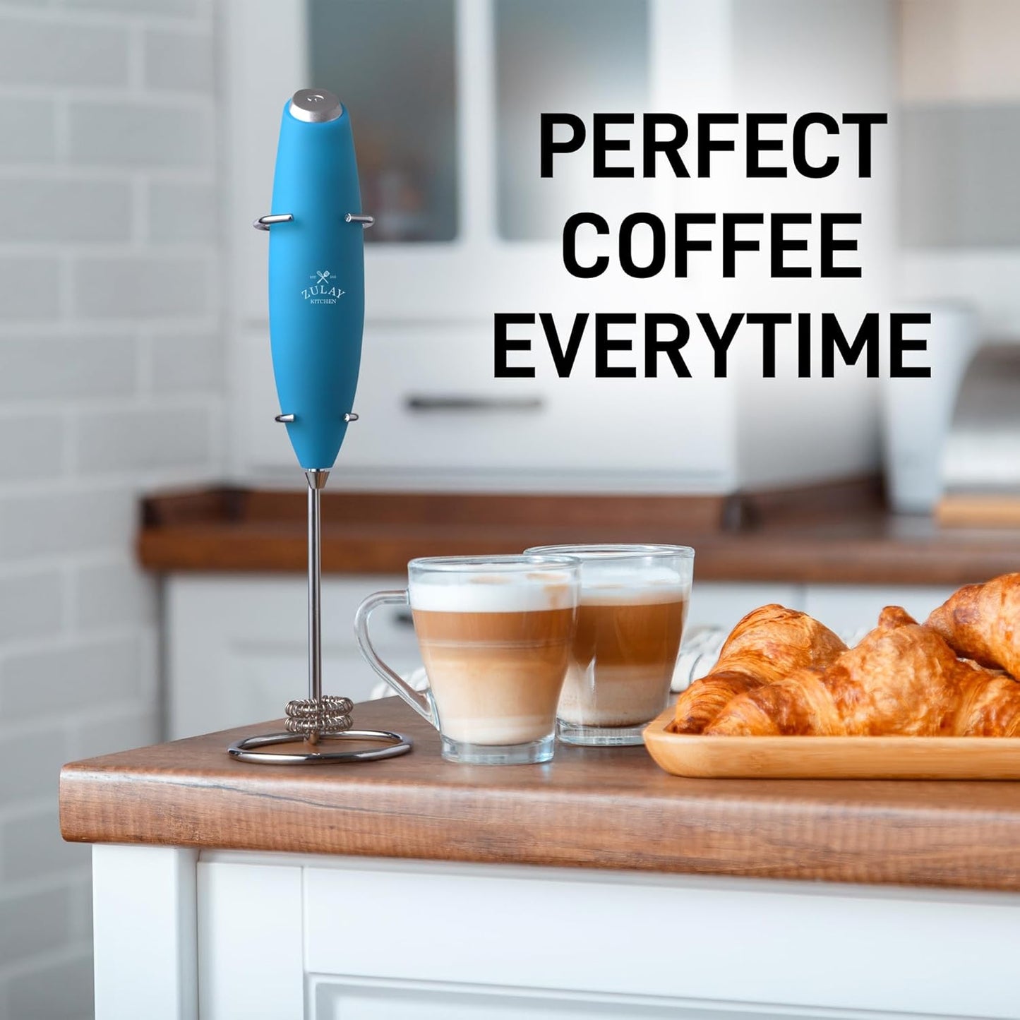 Zulay Kitchen Whisk Milk Frother with 4 Duracell Batteries - Powerful Handheld Foam Maker for Coffee, Lattes, Matcha, Hot Chocolate & Cappuccinos - Whip Creamy Froth in Seconds