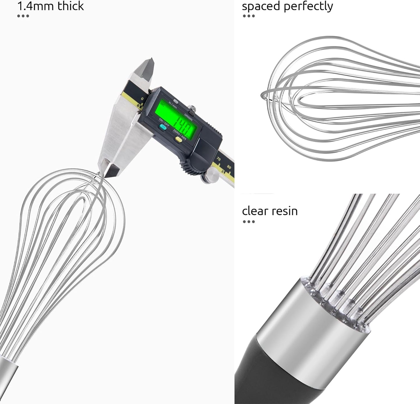 U-Taste Balloon Whisk for Cooking: 18/10 Stainless Steel Kitchen Wire Whisk, Medium Heavy Duty Egg Beater, Manual Baking Mixing Tool with 8 High Flex Wires for Stirring, Blending Sauce (Black)