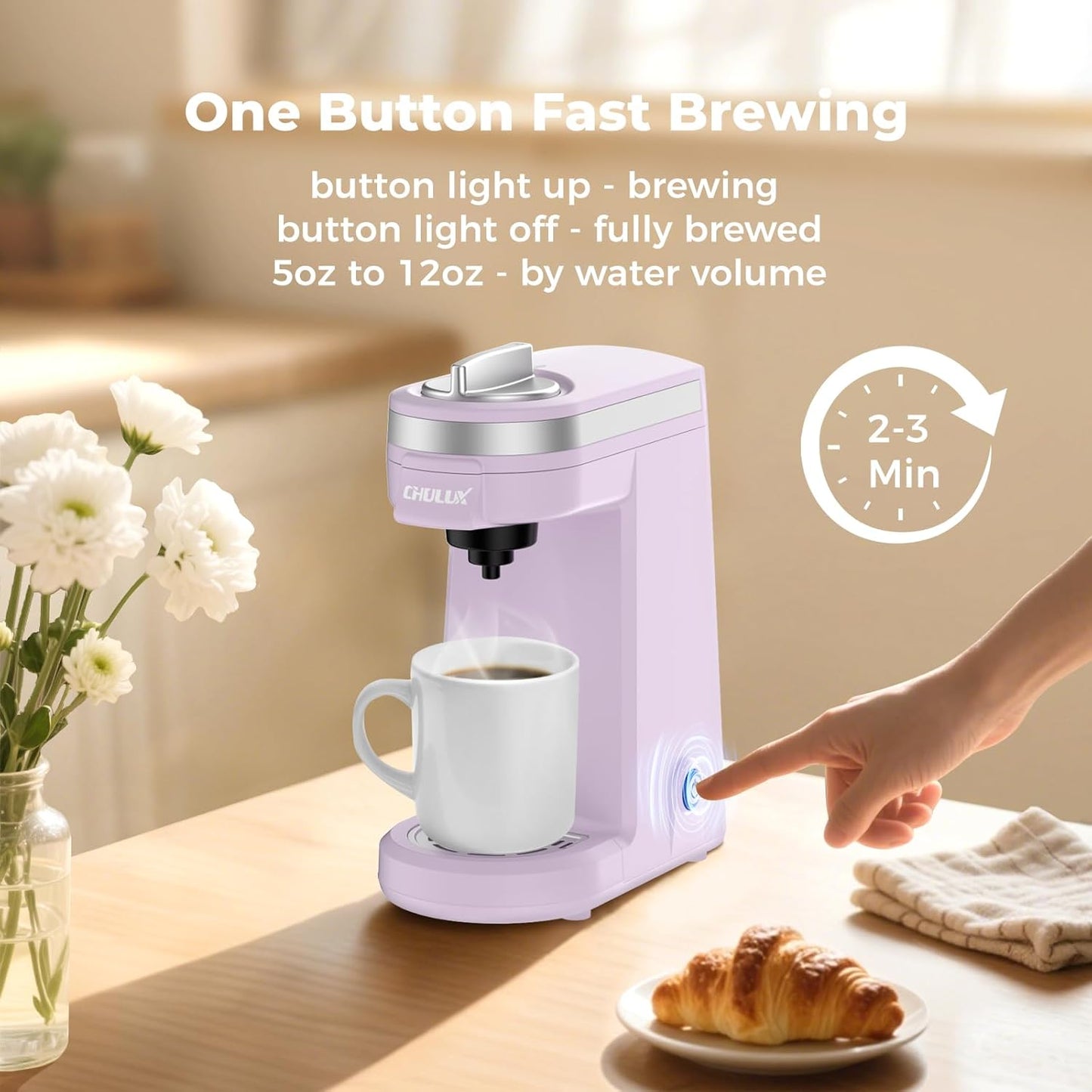 CHULUX Mini Coffee Maker for K Capsule, Single Serve Coffee Maker for One Cup Americano, Lightweight Pod Coffee Machine, Lavender