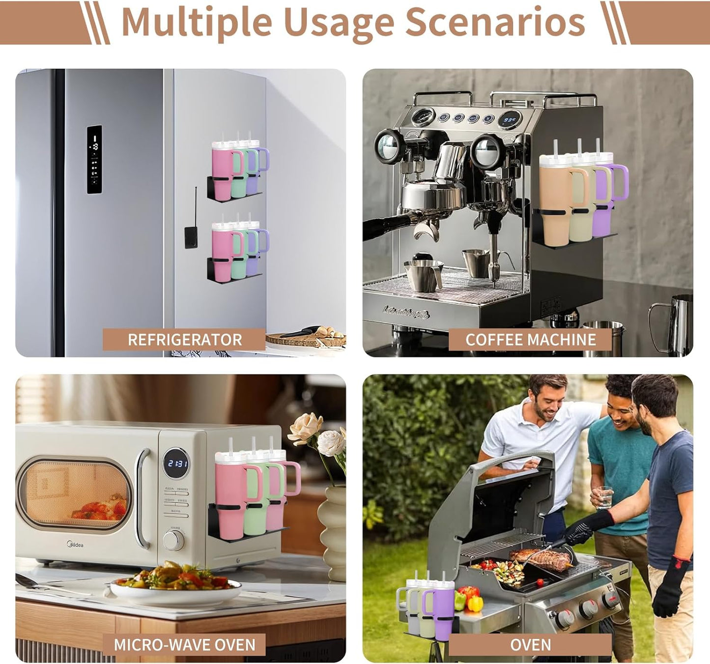 Magnetic Stanley Cup Holder for Refrigerator, 2 Pack Tumbler Organizer with Lid Rack, Water Bottle Organizer for Stanley 40oz, Stanley Cup Accessories for Kitchen