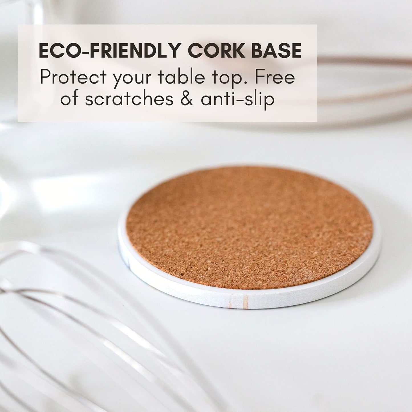 Absorbent Coaster Set of 6 with Holder, Drink Coasters for Coffee Table, Kitchen, Home Decor, Cute Ceramic Round Coasters, Alternative to Silicone, Cork or Glass Coaster (Confetti with Black Holder)