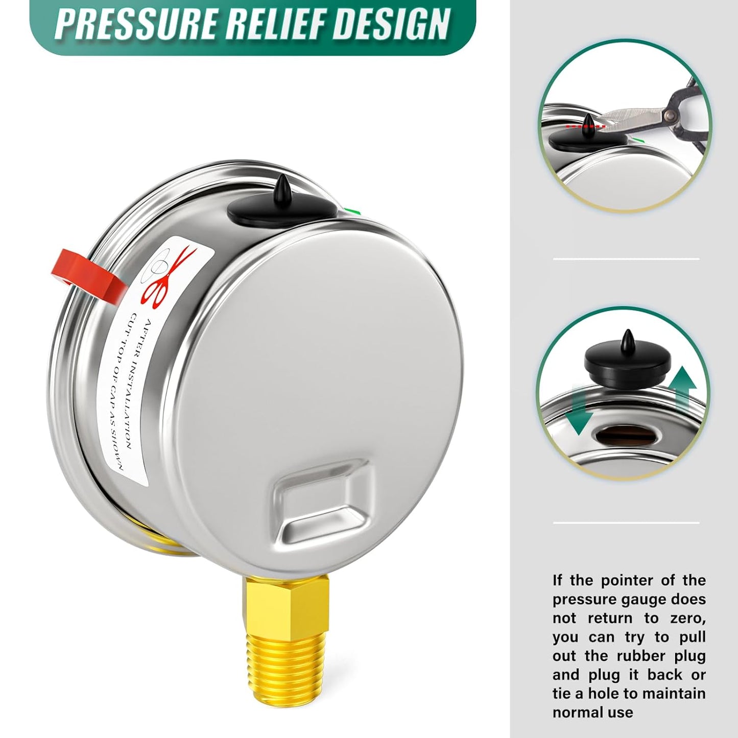 0-30psi Stainless Steel Glycerin Liquid Filled Pressure Gauge1/8 NPT 1.5" Dial, Lower Mount for Pressure Testing of Water, Oil and Air (with Range Mark Pointer)