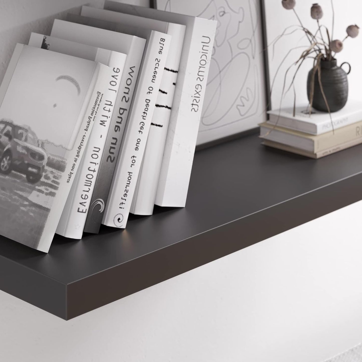 Floating Shelf, Set of 1 Wall Shelf, 30 in W x 12.75 in D x 2 in H Wooden Floating Wall Shelf with Invisible Brackets for Living Room/Bedroom/Bathroom/Kitchen Storage and Decor, Black