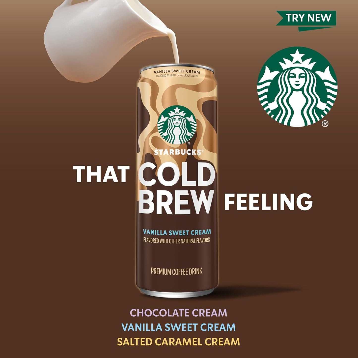 Starbucks Cold Brew Coffee, Vanilla Sweet Cream, 11 fl oz Cans (12 Pack), Premium Coffee Drink, Iced Coffee