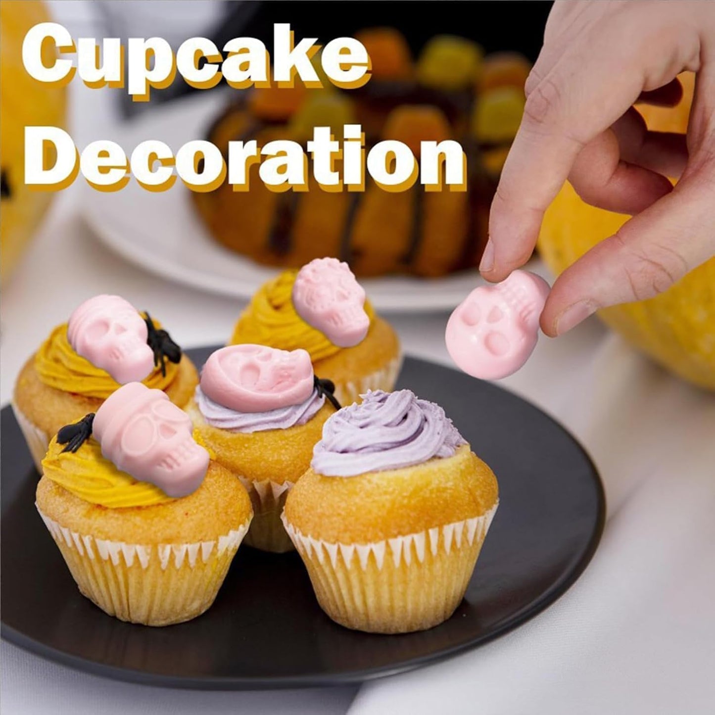 Halloween Chocolate Mold Silicone,12 Cavity Candy Gummy Mold with Pumpkin Wizard Hat Bat Spider Tombstone for Baking Chocolate Jelly Gummy Dessert 2pcs