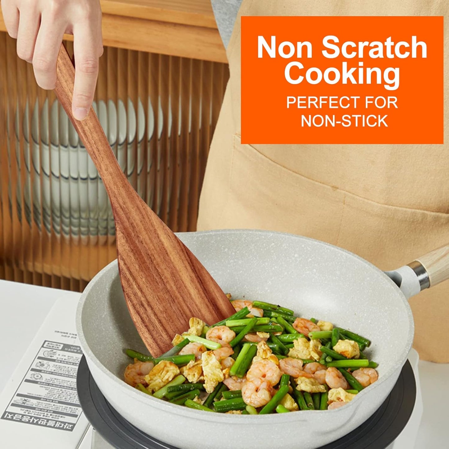 Best Non Toxic Wooden Spatula for Cooking Utensils Set Wood Spurtle Flat Spatulas for Kitchen Use Tools Teak Utensils Slotted Turner Bamboo Cooking Spoons Egg Utensil Cast Iron Scraper Thin Spatula