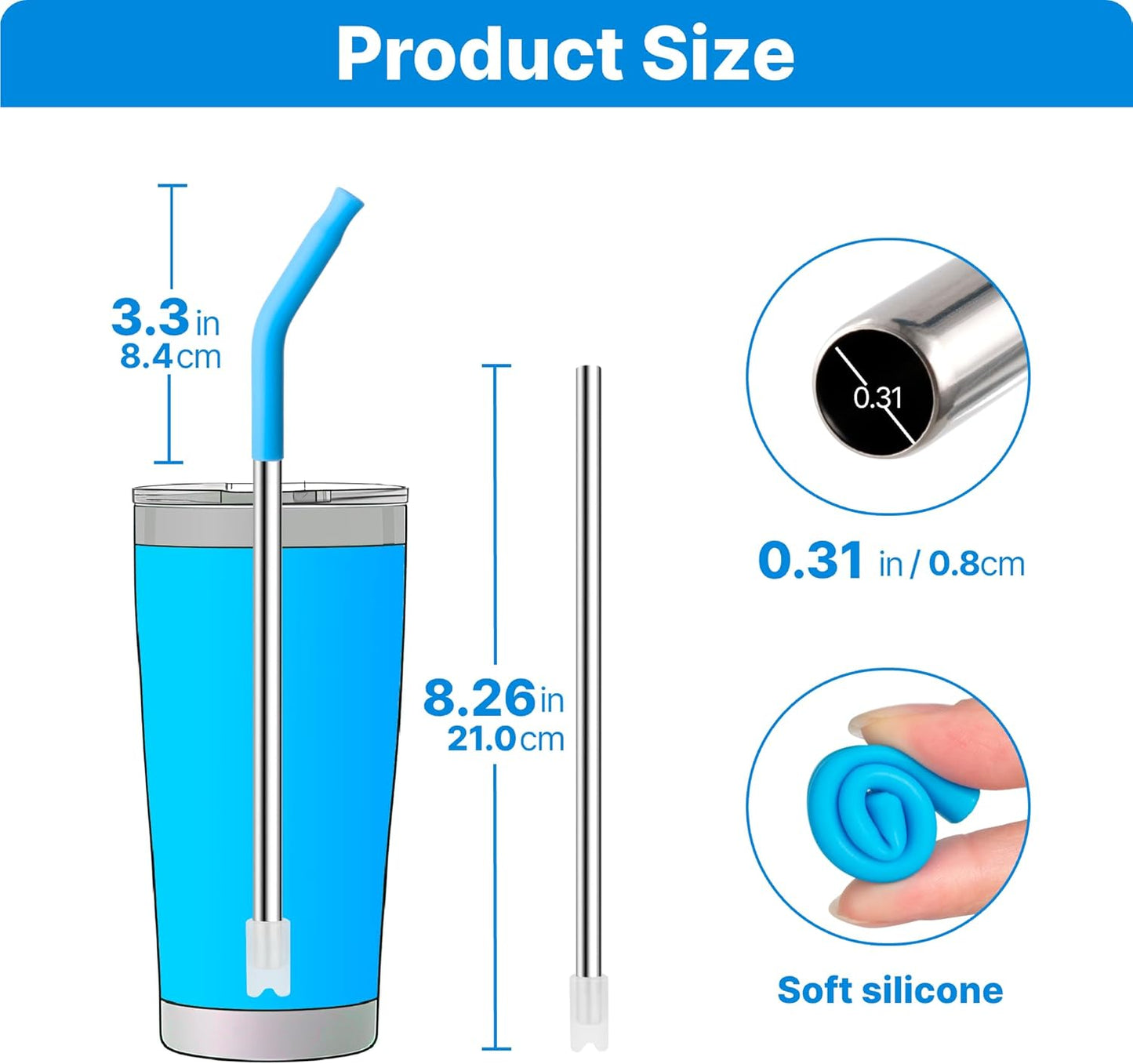 Metal Straws with Silicone Tip for 20 oz YETI Tumbler, 4 Pcs Reusable Stainless Steel Straws for 20 oz Stanley Cup and 16 oz Glass Cups(Color 4)