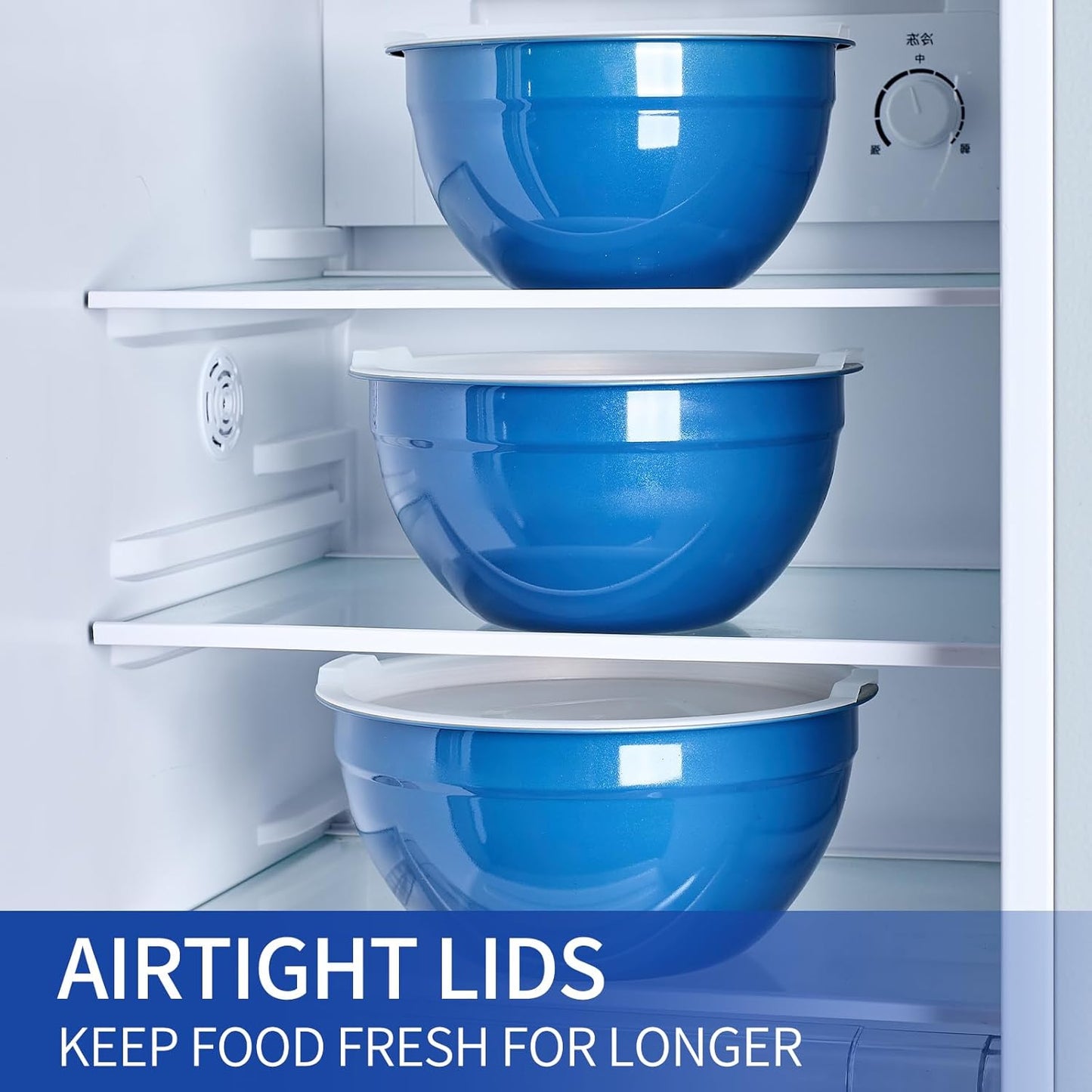 Blue Mixing Bowls With Airtight Lids,Stainless Steel Bowl,Salad Bowls 7 Piece Colorful Nesting Bowl Blue Kitchen Accessories,Size 7,3.6,2.7,2.1,1.5,1.1,0.8QT Stackable Design