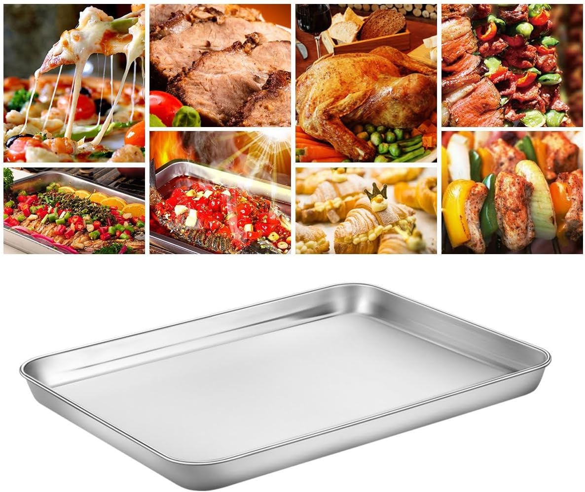 Baking Sheets Set of 4, Stainless Steel Cookie Pan Tray For Oven, Size 12.25 x 9.65 x 1 inch, Heavy Duty, Deep Edge, Superior Mirror Finish, Dishwasher Safe