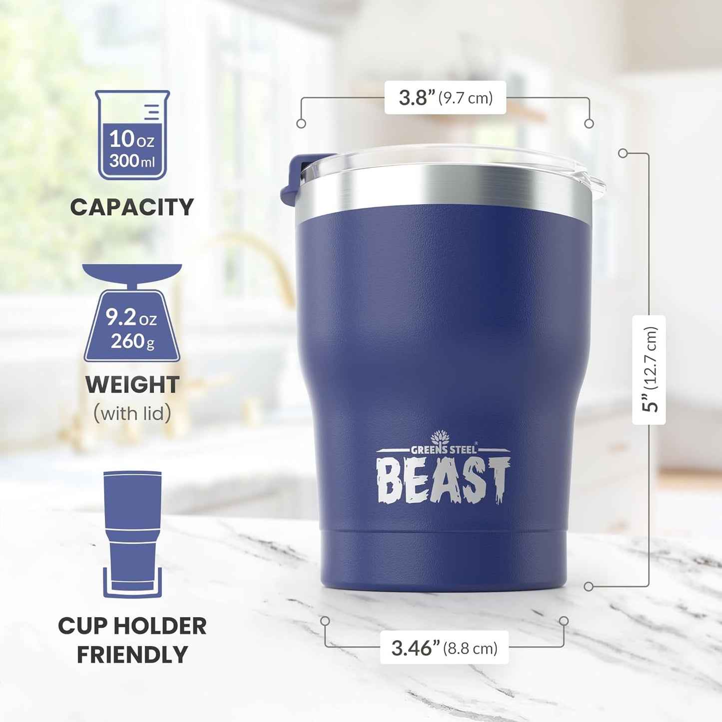 Beast 10 oz Tumbler Stainless Steel Vacuum Insulated Coffee Ice Cup Double Wall Travel Flask (Royal Blue)