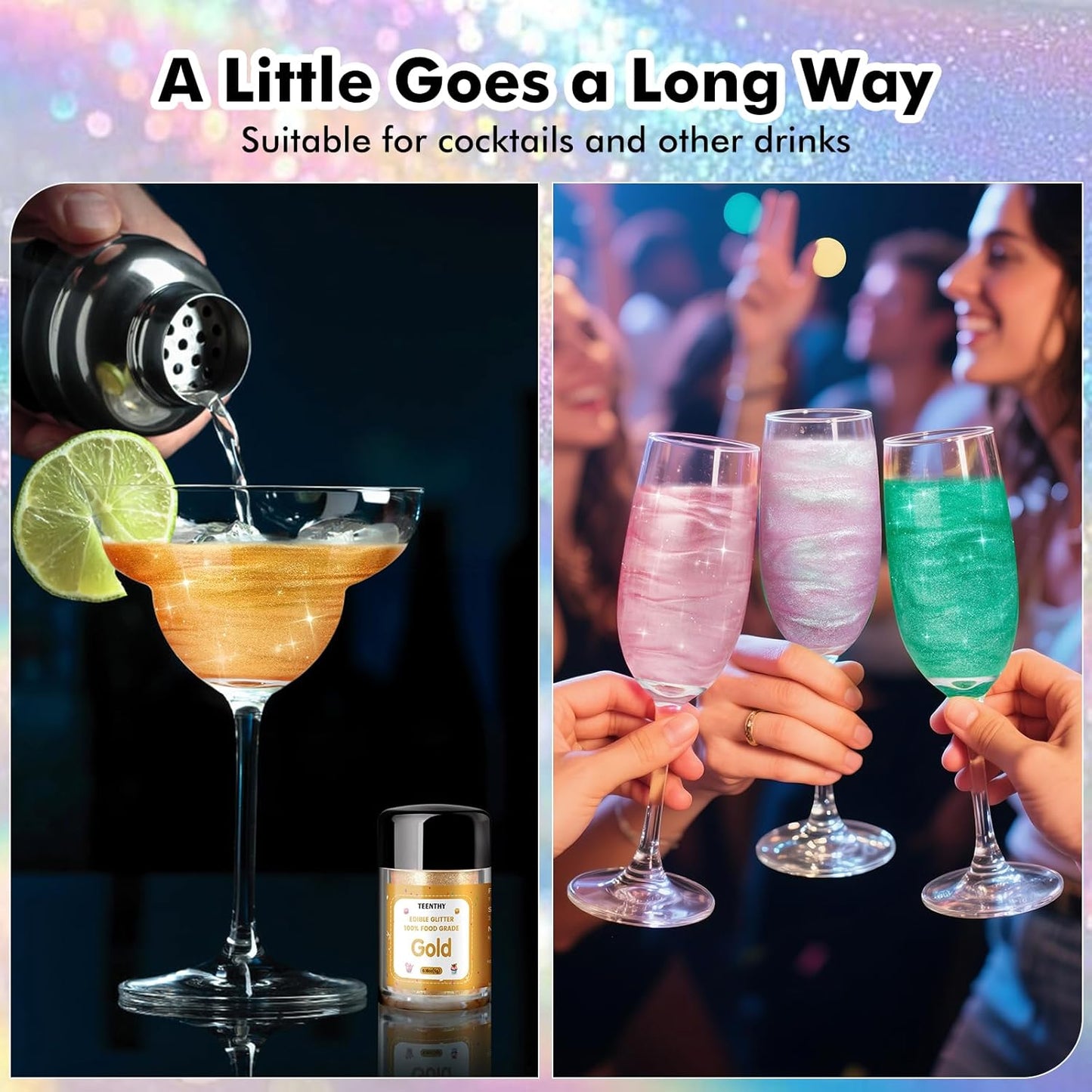 Edible Glitter - 4 Colors Luster Dust Edible, 100% Food Grade Edible Glitter for Drinks, Cakes, Easter Eggs, and Cookie Decoration, Vegan-Friendly Edible Luster Dust(0.18oz/5g)