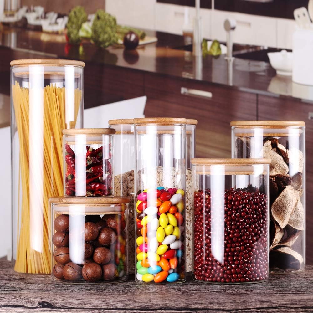 Glass Rice Storage Containers, 60 FL OZ (1800ml) Kitchen Food Jars with Airtight Lid, Stackable Clear Pantry Canister for Coffee Bean, Pet Treat, Flour, Loose Tea and More