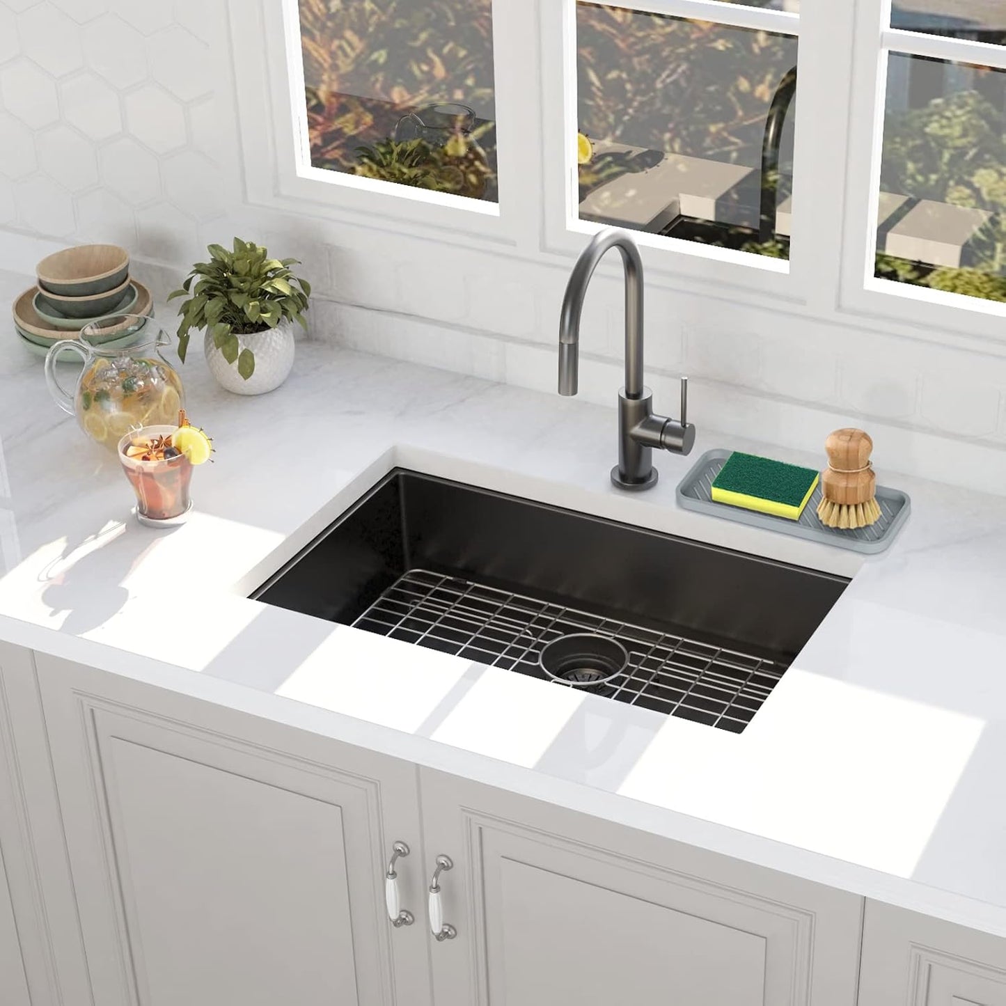 EG-SIPRO Kitchen Sink Organizer Tray,2 Pack Silicone Sponge Holder for Kitchen Sink Bathroom Counter Tray Silicone Soap Tray Holder for Soap Dispenser Bottle