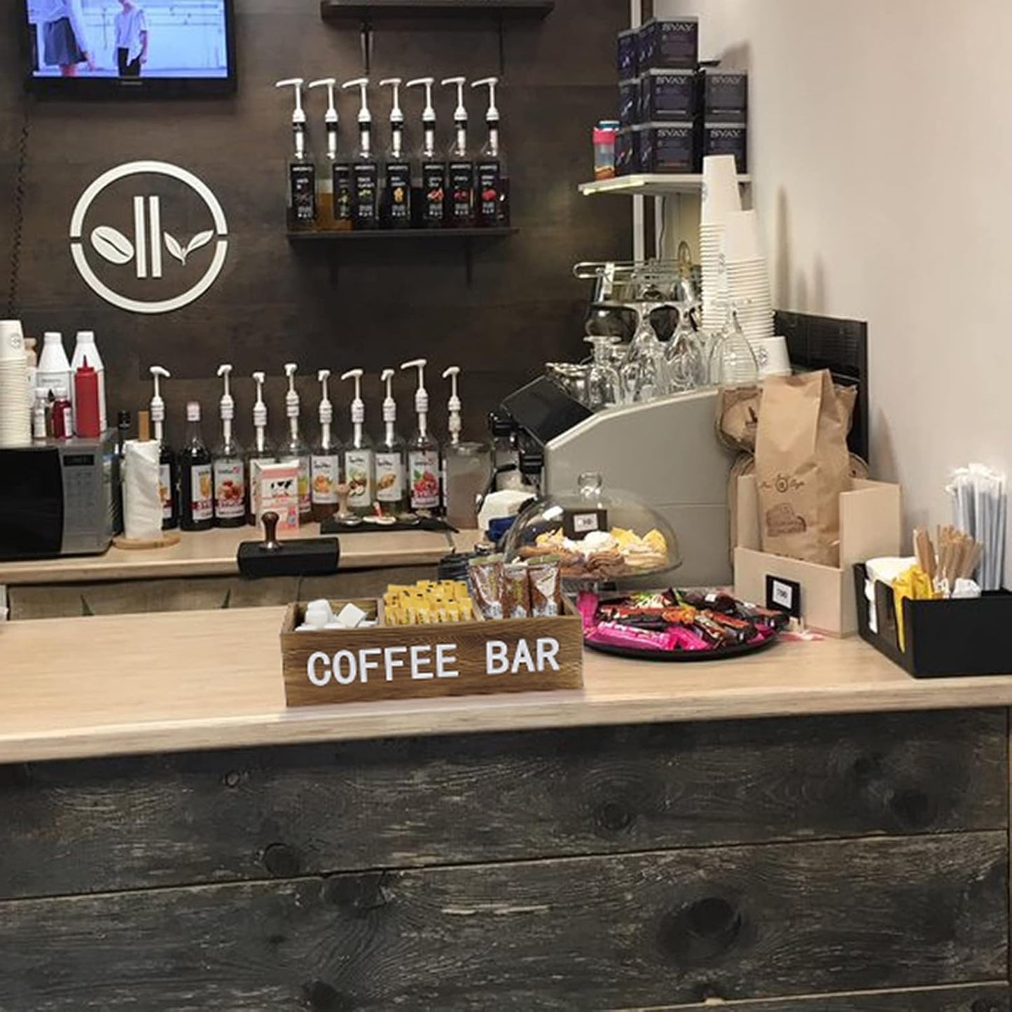 ELLDOO Coffee Pod Holder Storage, Coffee Bar Wooden Storage Box with Removable Grids, Coffee Station Organizer for K Cup, Rustic Coffee Accessories for Counter Home Decor, Vintage Wood