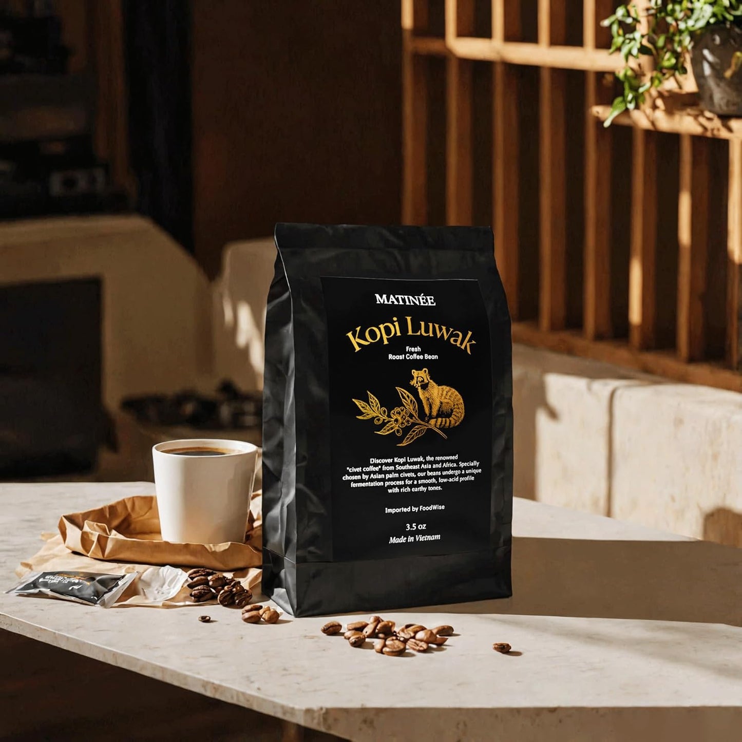 MATINÉE Wild Kopi Luwak Coffee Beans, Medium Roast, Whole Bean Beans, Civet Coffee - Sustainably Sourced From Vietnam, 8.8oz / 250 Grams