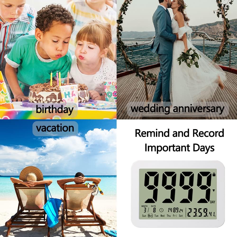 Digital Countdown Days Timer Clock- 9999 Days Count Down Timer with Stand Strong Magnetic Back for Retirement Wedding Vacation Birthday Exam Lab Kitchen Cooking