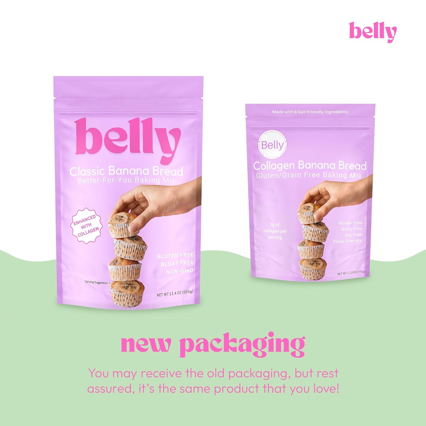 Belly Banana Bread Mix with Collagen Protein | High-Protein | Banana Muffin Mix | Grain-Free Dairy-Free Nut-Free | Healthy Snacks For Adults & Kids | Women-Owned Business | 11.3 Ounces | 3 Pack