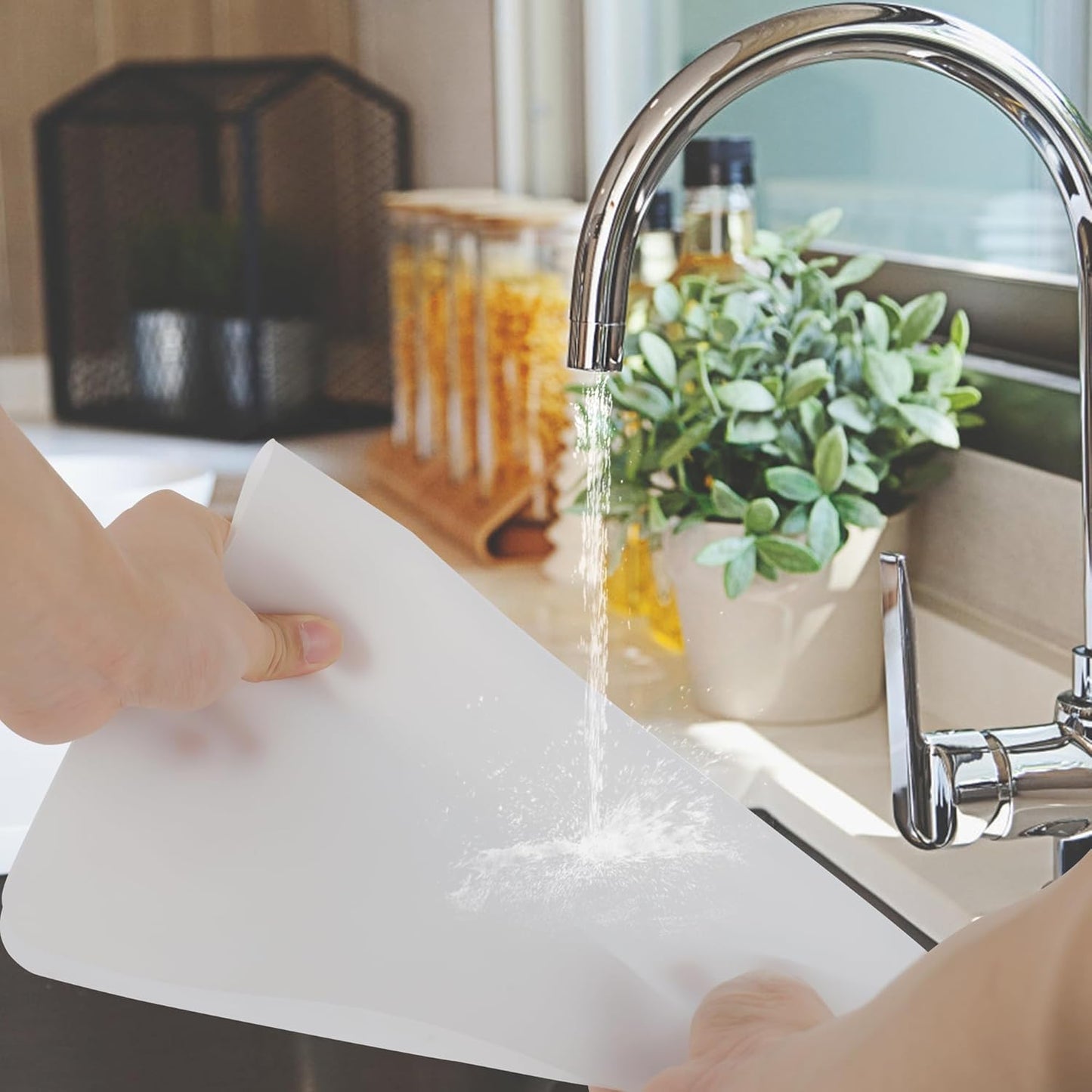 Silicone Mat for Kitchen Counter, Silicone Mat Trimable to Size (Translucent, 15.7×11.8inch-2pcs), BPA-Free Silicone Placemat, Heat-Resistant NonSlip Table Mat for Air Fryer, Countertop Protector Mat