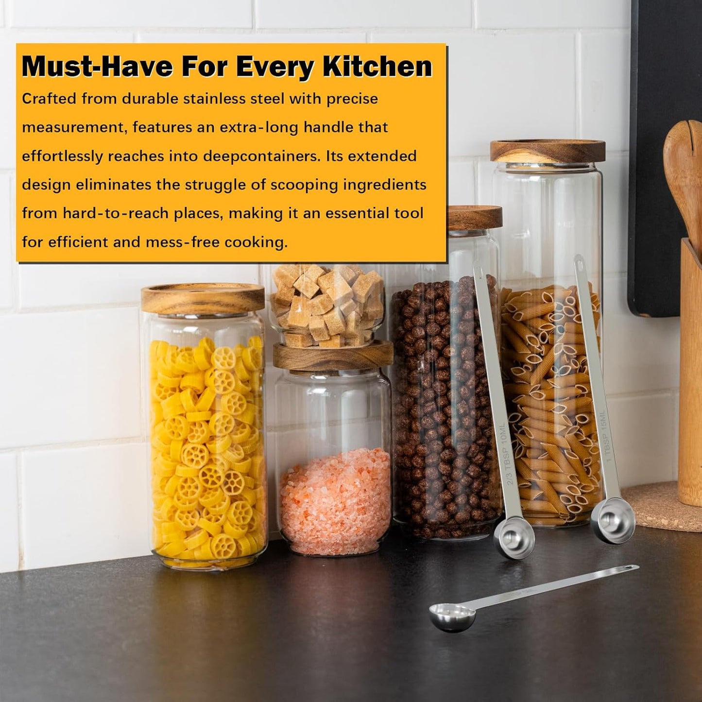 2PCS 1Tbsp(3tsp, 15ml) Extra Long Handle Measuring Spoon, Single Stainless Steel Individual Measure Scoop Only