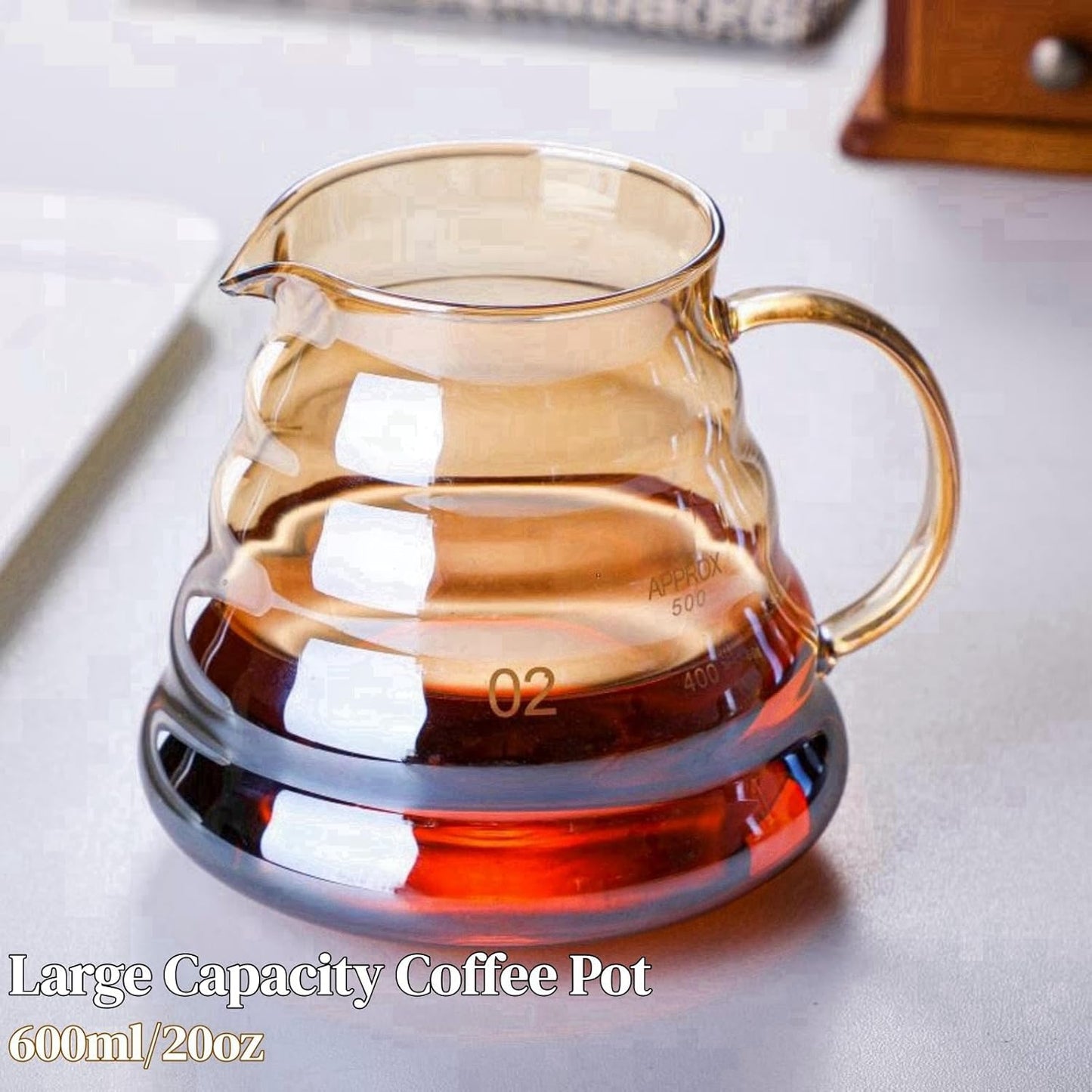 Pour Over Coffee Maker Set 20 oz, 600 ml Borosilicate Glass Coffee Server with Glass Lid, 50 pcs Paper Filter, Walnut Handle Pour Over Coffee Dripper for Home Café Restaurant, Gold