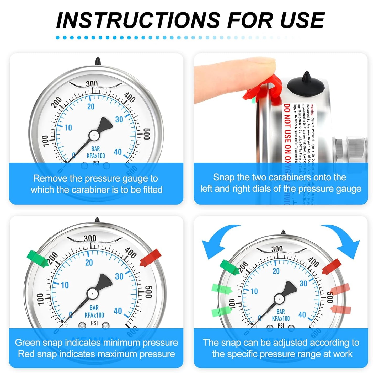MEANLIN MEASURE 0~600Psi Stainless Steel Liquid Filled Pressure Gauge 2.5" FACE DIAL 1/4" NPT for WOG Water Oil Air Back Mount with Stainless Steel Hex Bushing and Snaps