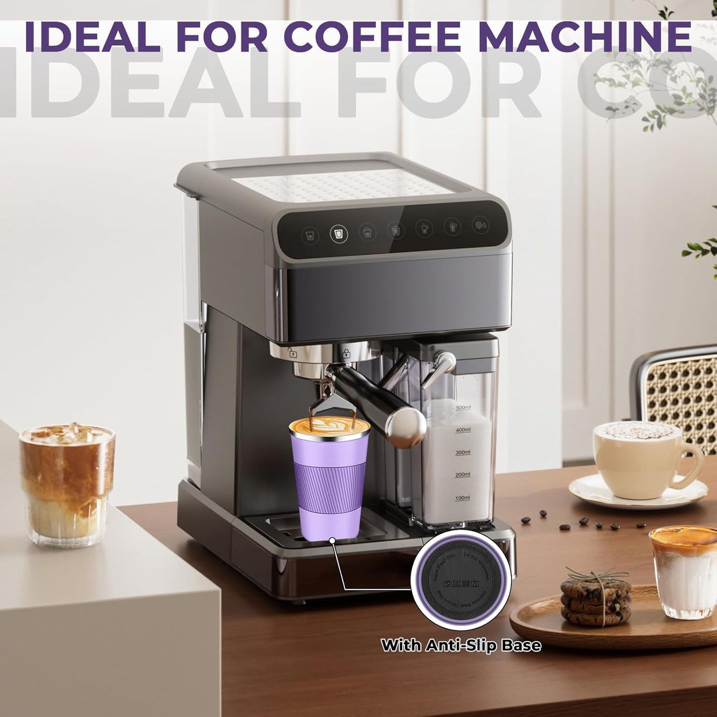 Insulated Coffee Tumbler 12 oz, Stainless Steel Coffee Mug with Lids, Travel Coffee Mug Leak Proof, Double Wall Vacuum Insulated Reusable Coffee Cup, Keep Drinks Hot and Cold (Lavender, 12 Ounces)