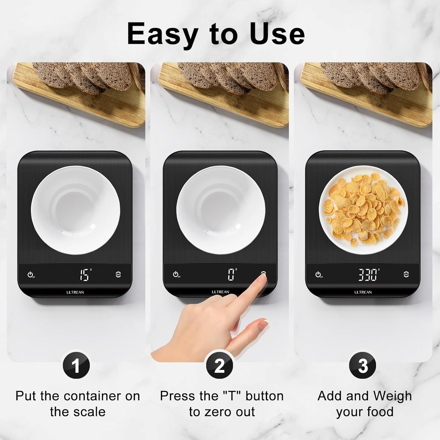 Ultrean Food Scale, Digital Kitchen Scale with LED Display, Weight Grams and Ounces for Baking Cooking, 6 Units with Tare Function, 11lb (Batteries Included)