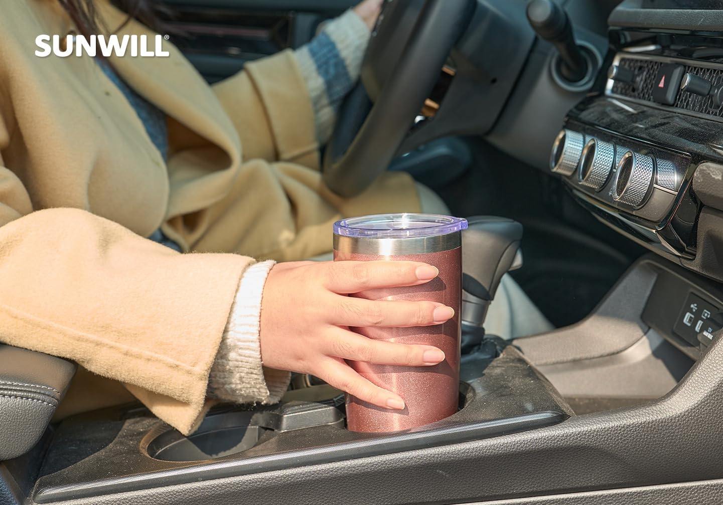 SUNWILL Travel Coffee Mug Set of 2, 20 oz Tumbler with Lid, Insulated Stainless Steel Cup for Water, Tea, Ice, Rose Gold & Cool Grey