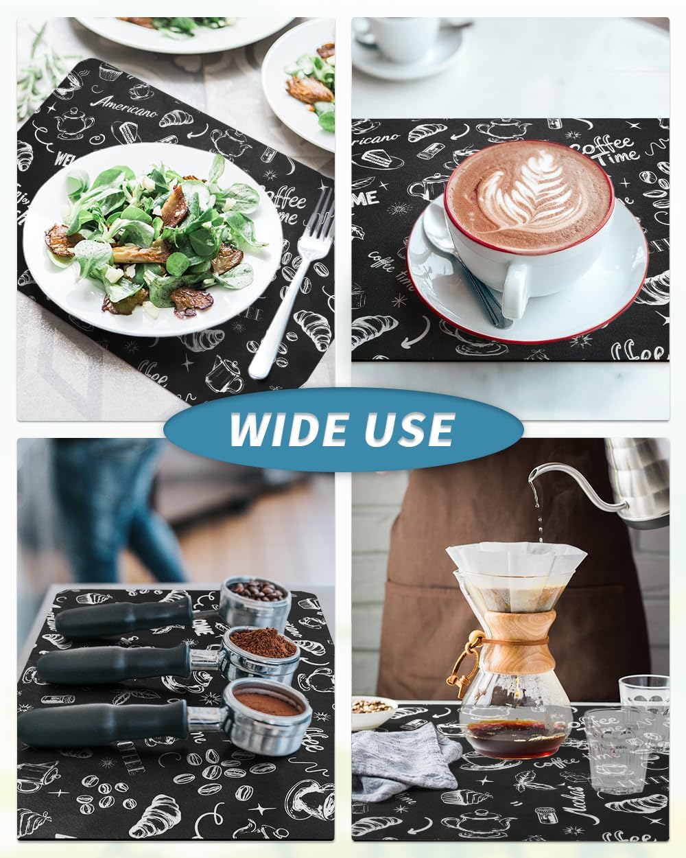 AMOAMI Coffee Mat Hide Stain Rubber Backed Absorbent Dish Drying Mat for Kitchen Counter - Fits Under Coffee Maker & Machine (17x31.5, Ink)