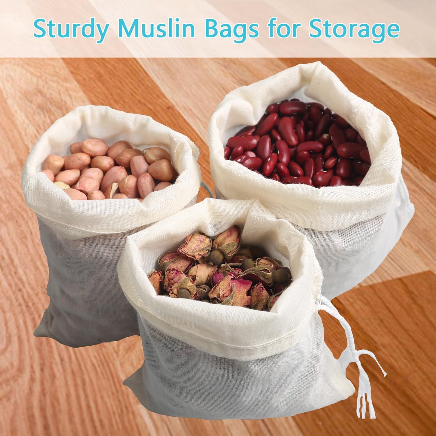 Eketirry Spice Bags, 20pcs Reusable Empty Tea Bags, Muslin Strainer Bags, Soup Bags for Cooking, Natural Cotton Fine Mesh Cheesecloth Bags for Cold Brew Coffee(4 x6" &7 x8")