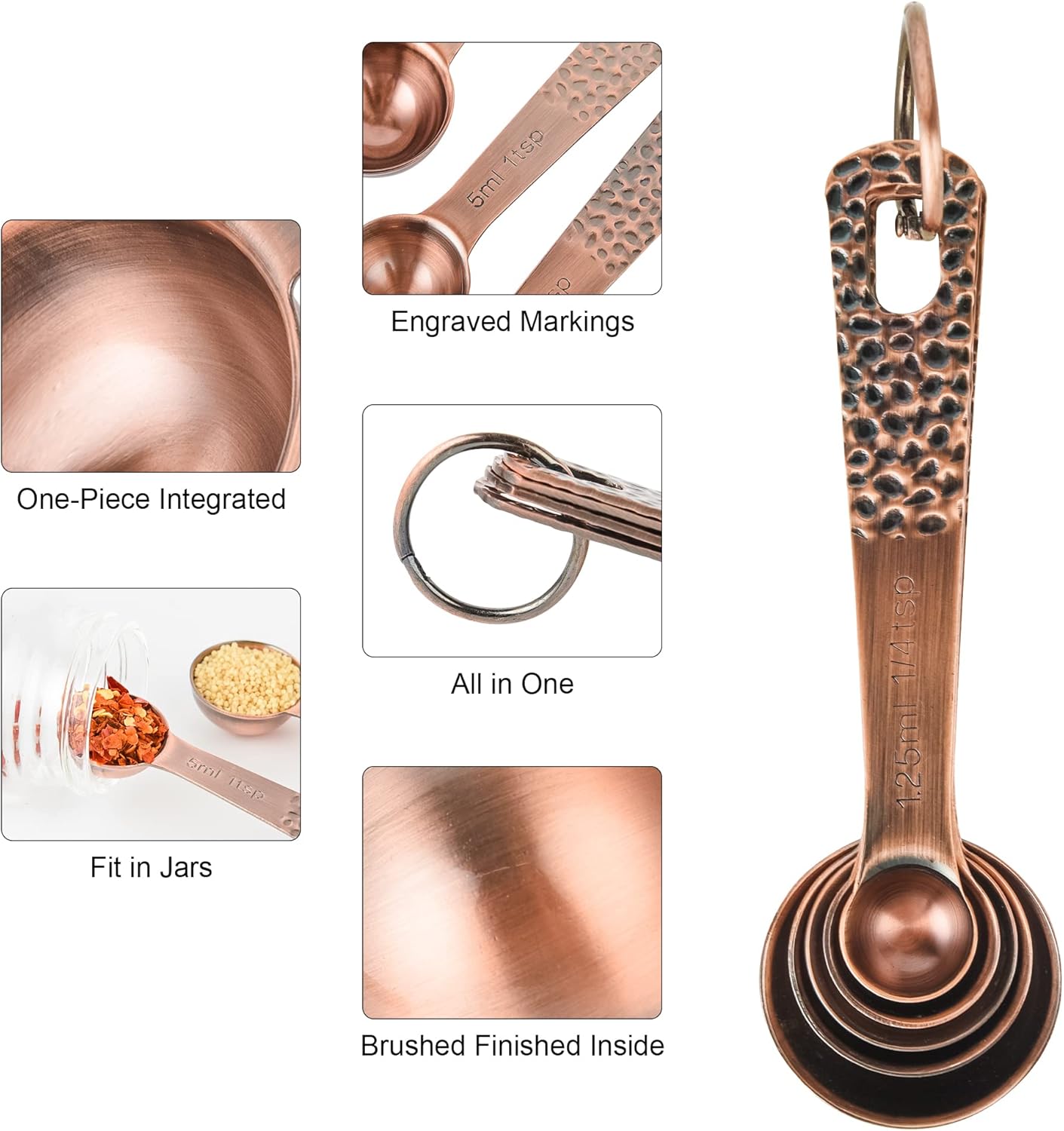 Measuring Cups and Spoons Set 10, Copper Measuring Cups and Spoons Set for Baking & Kitchen, Metric & US Stainless Steel 4 Measure Cups and 5 Spoons with Leveler