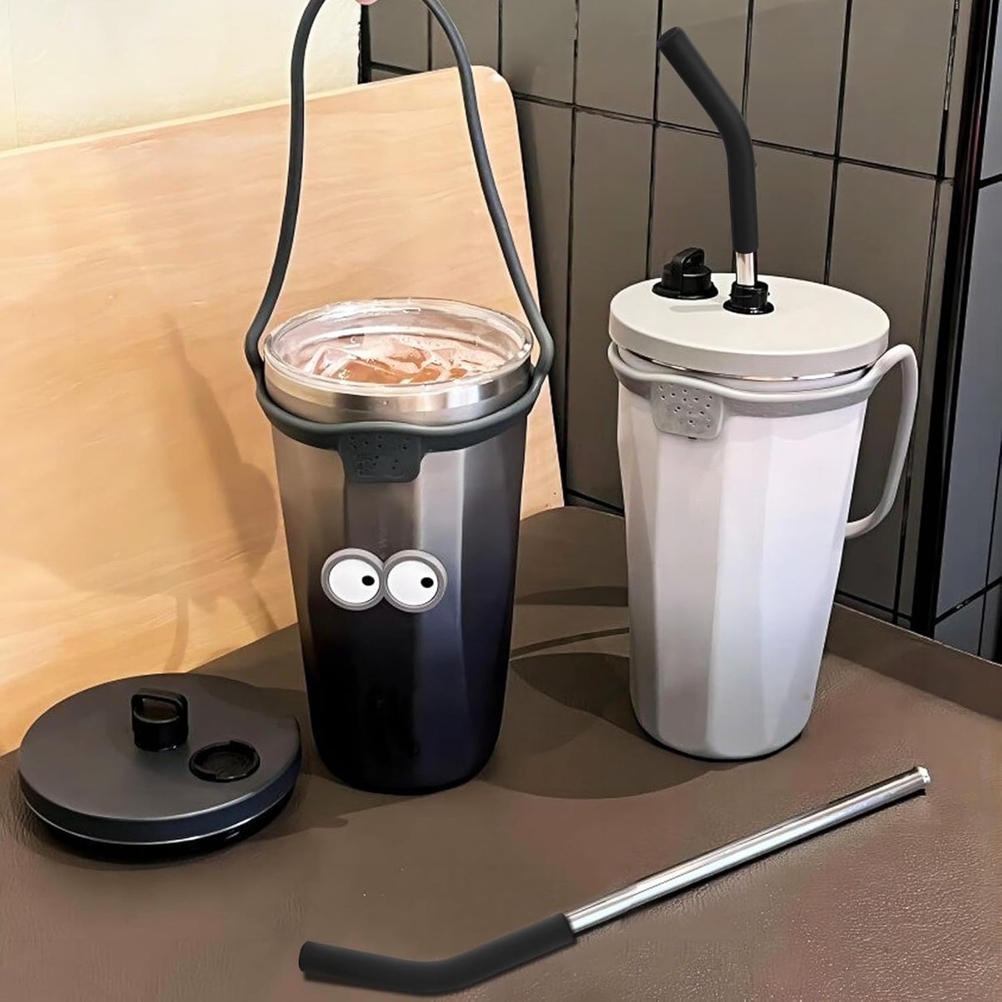 6pcs Food-Grade Silicone Straw Tips, Reusable Metal Straw Elbows Tips, Temperature Resistant Rubber Straw Covers Replacement Tip for 5/16" Stainless Steel Straws - Black