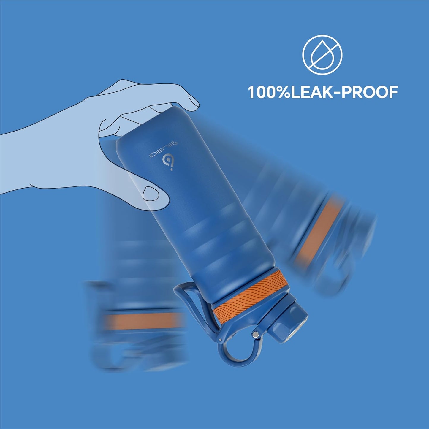 IDEUS Insulated Stainless Steel Water Bottle with 2 Leak-Proof Lids, Thermal Water Flask for Hiking Biking, 18oz, Bright Blue