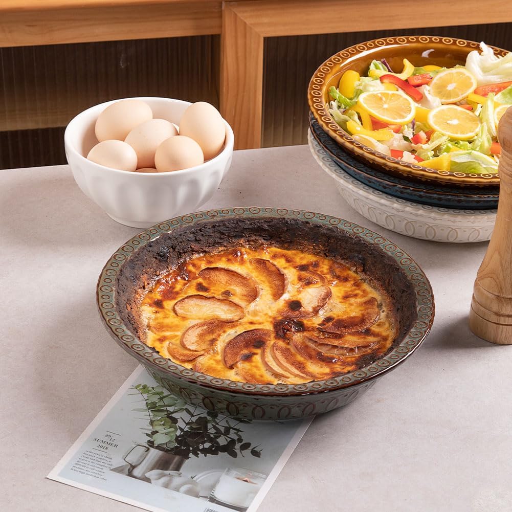 Sweejar Ceramic Pie Pan for Baking,Round Baking Dish Pan for Dinner 10 Inches, Pie Dish Non-Stick Pie Plate for Quiche,Tart,Cake,Pumpkin Pie, Pot Pies (Brown)