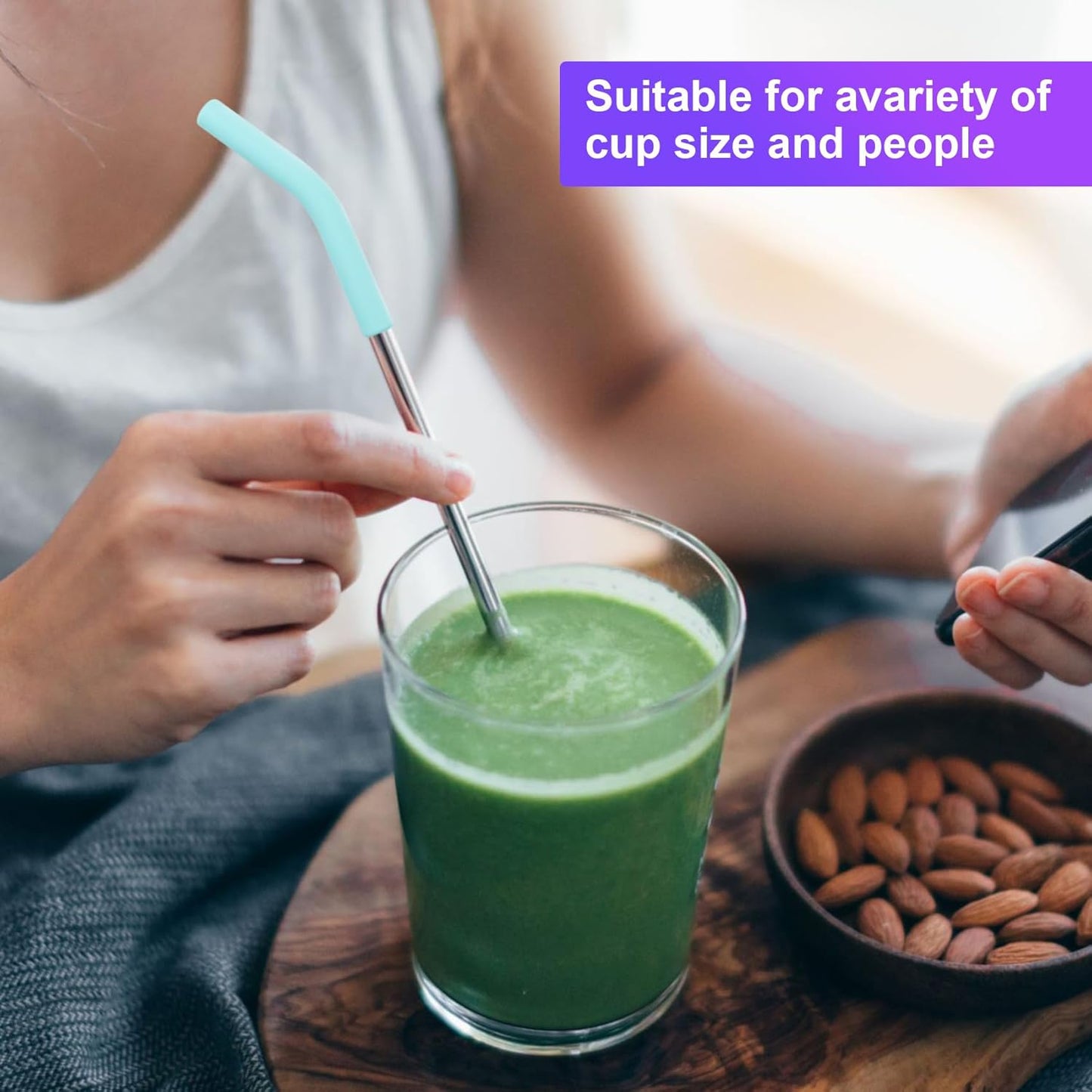 6Pcs Metal Straw Silicone Tips 5/16 IN Wide(8mm Outer Diameter) Food Grade Rubber Flex Elbow Straw Covers Replacement Tip for Stainless Steel Metal Straws,Green