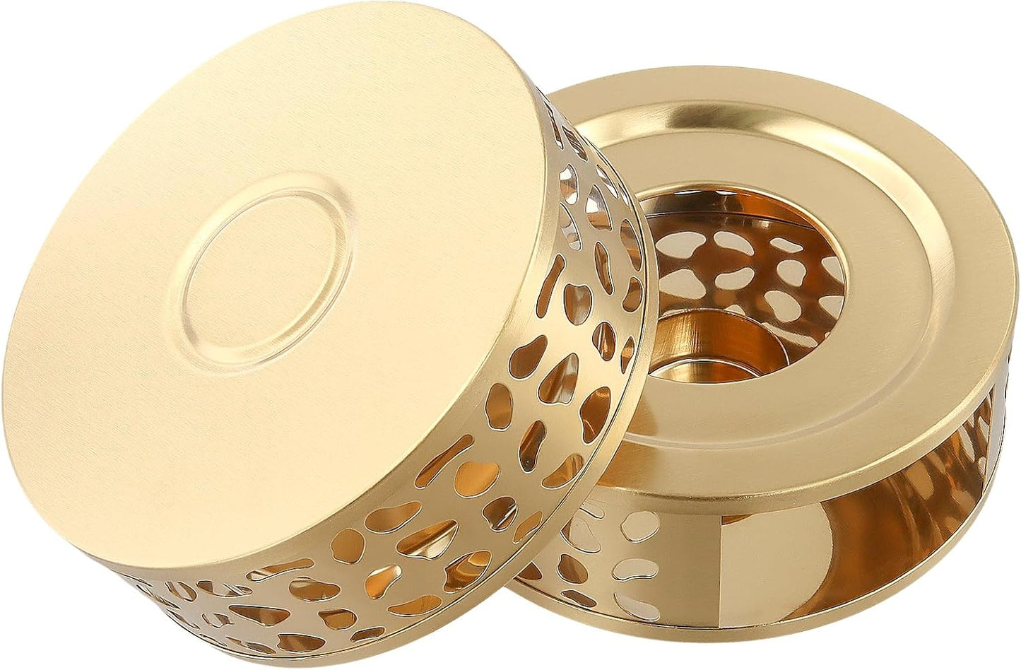 4 PCS Teapot Warmer, Stainless Steel Teapot Warmer, Metal Teapot Heater with Tealight Candle Holder, Brushed Coffee Tea Warmer Base for Glass or Ceramic Teapot, Gold