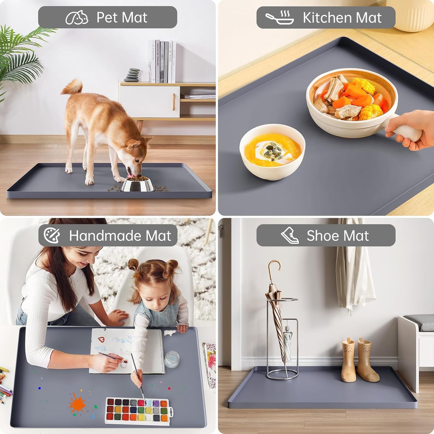 FLATO Waterproof Under Sink Mat 34" x 22" Shelf Liner for Kitchen and Bathroom, Cabinet Protector, Organizers and Storage, Flexible Silicone Drip Tray