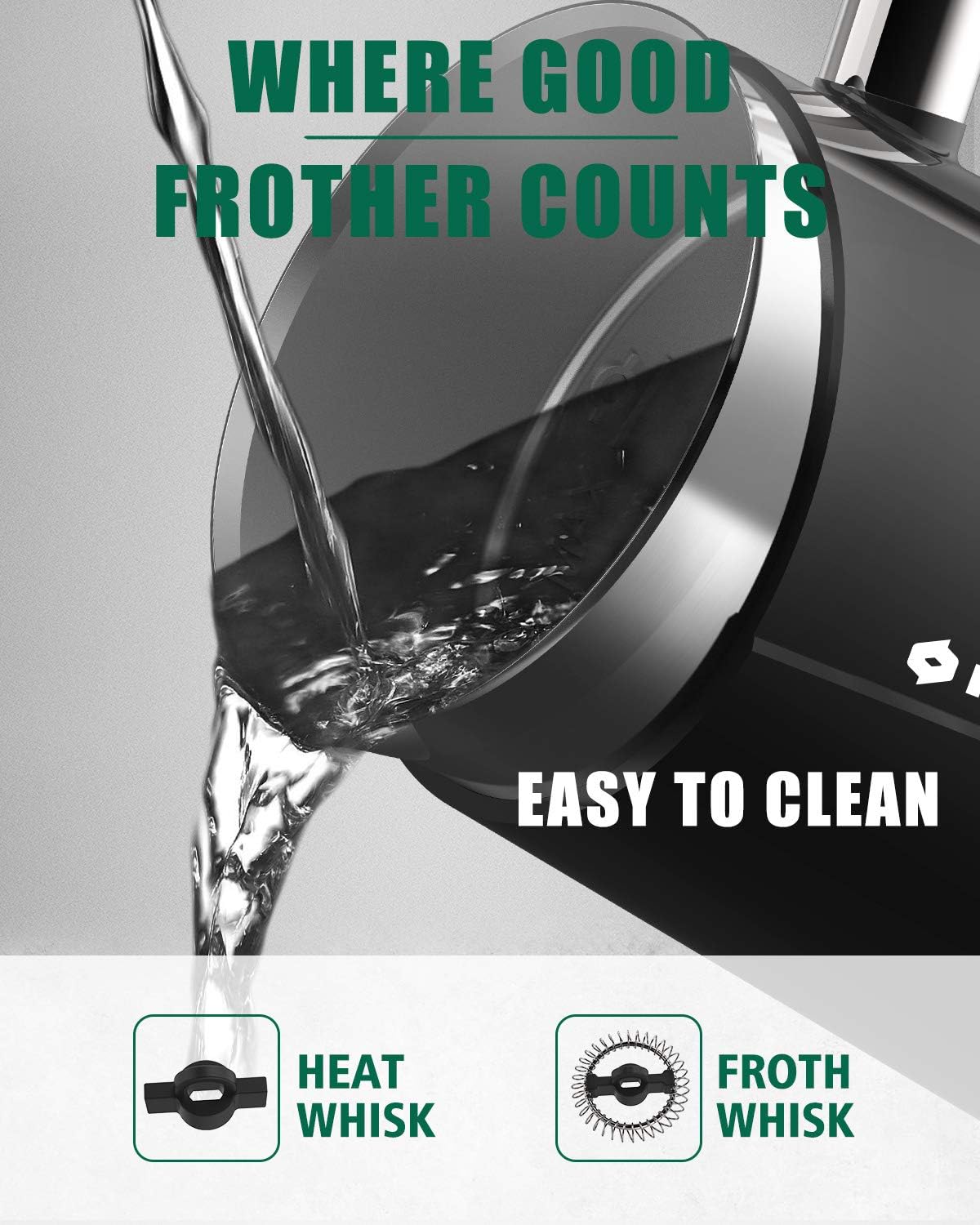 Huogary Milk Frother, Milk Steamer for Milk Foam & Hot Milk(4.5oz/10.5oz), Electric Milk Frother and Warmer for Homemade Coffee, 120V (Black)