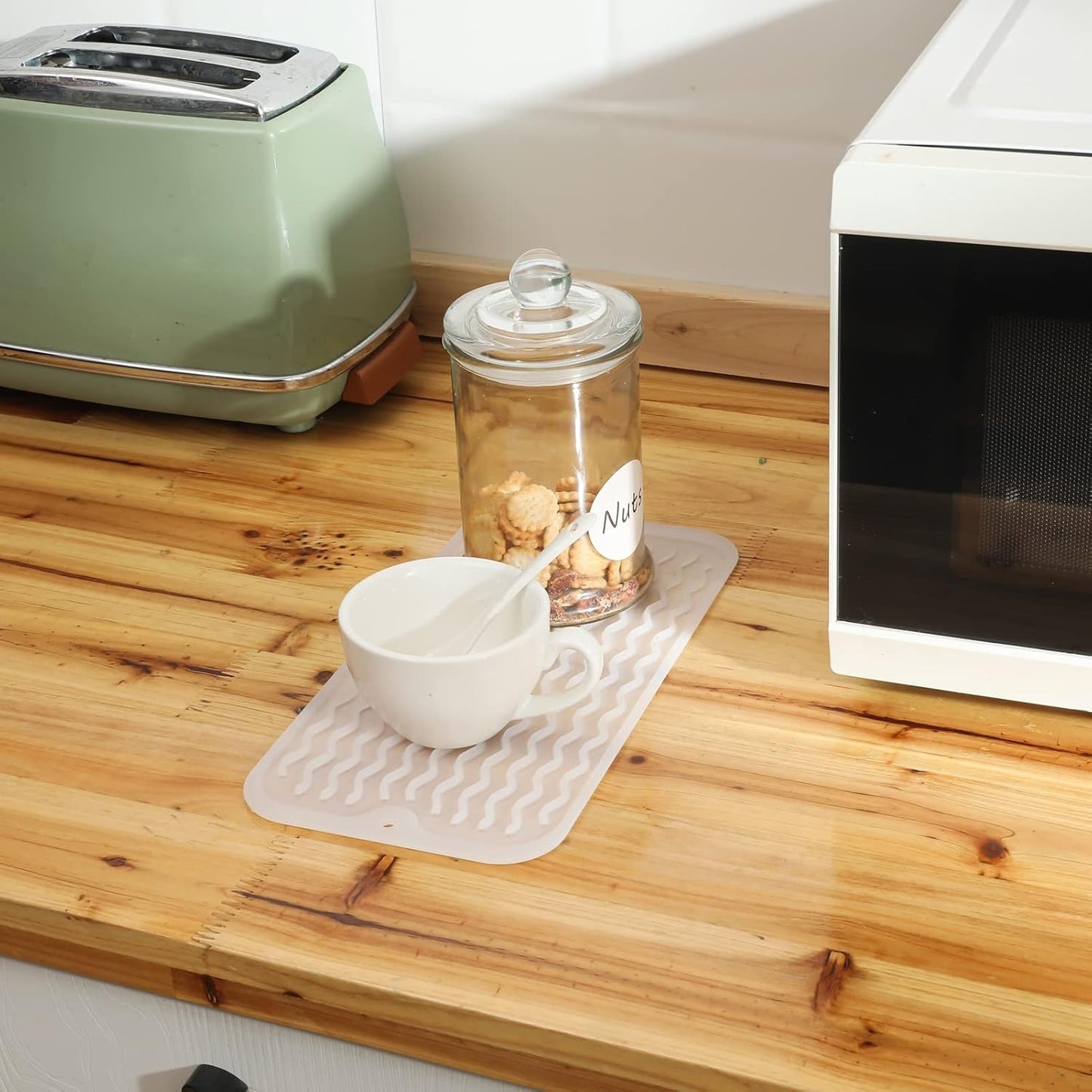 Silicone Dish Drying Mat for Multiple Usage,Easy clean,Eco-friendly,Heat-resistant Silicone Mat for Kitchen Counter or Sink,Refrigerator or Drawer Liner Translucent S 12 inches x 6 inches