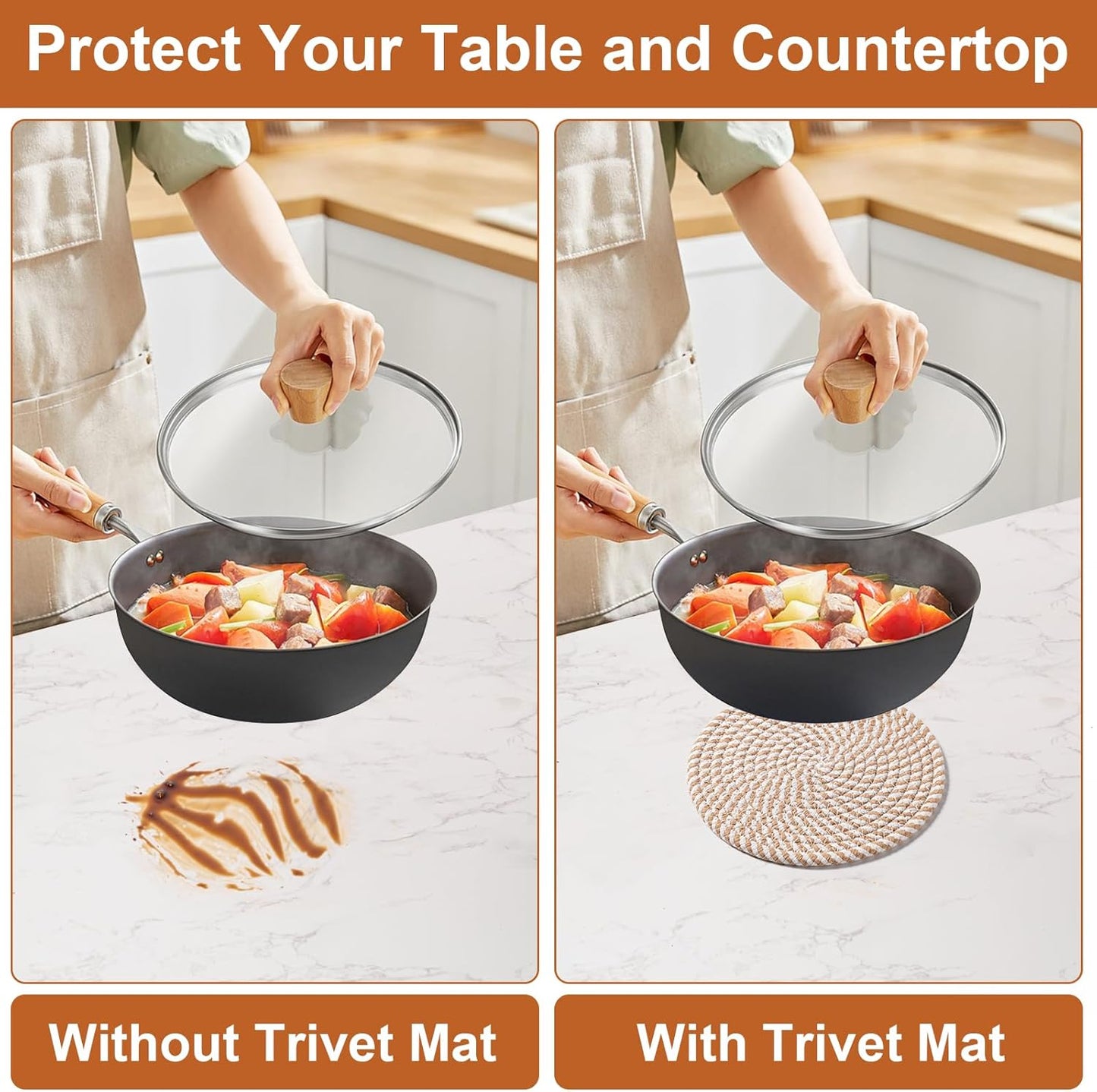 7 Inch Trivets for Hot Dishes, Pots and Pans, 5 Heat Resistant Pot Holders for Kitchen, Home Essentials, Hot Pads for Countertop and Table, Farmhouse Decor Vase Mats, Brown