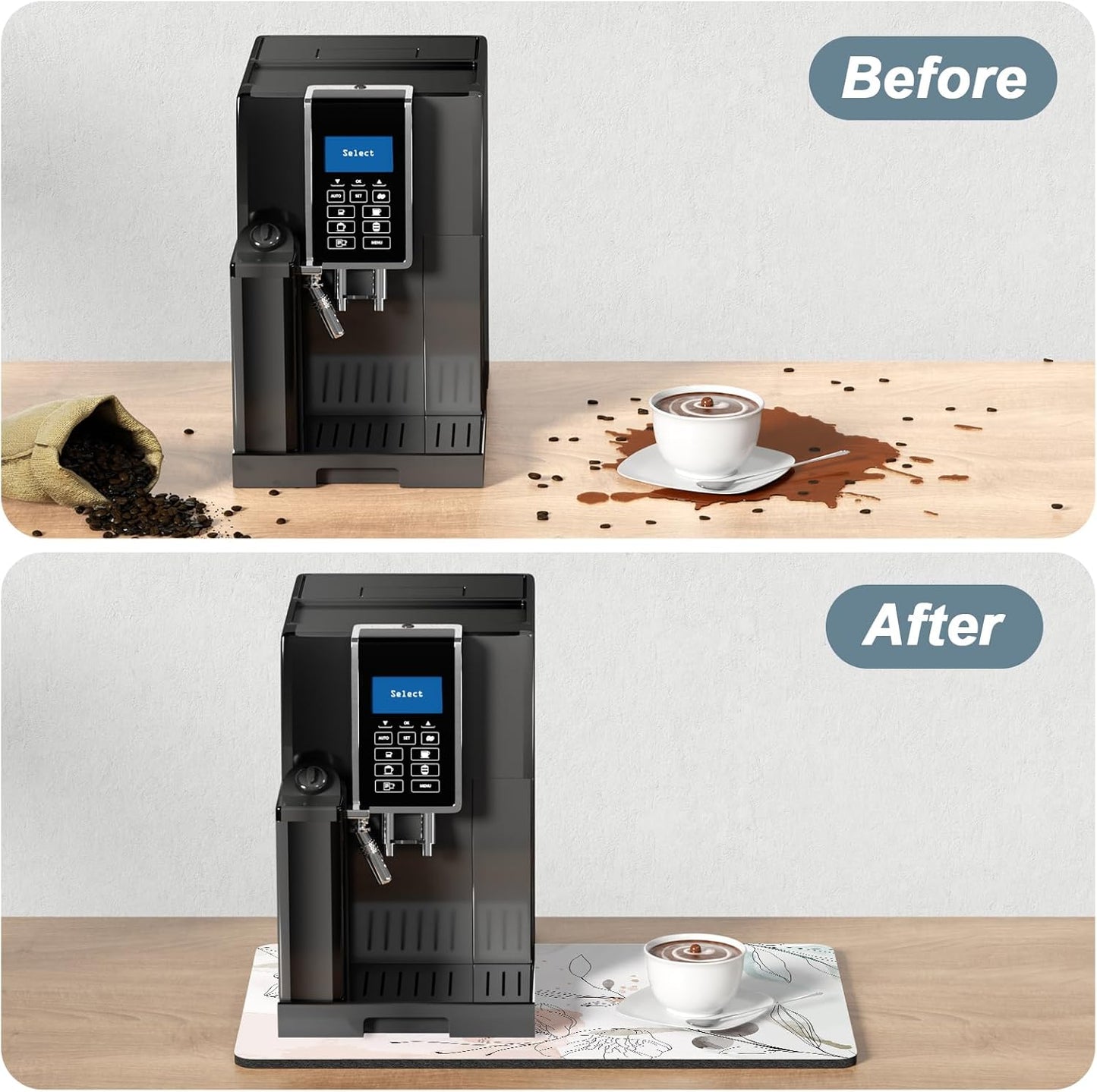 Rnivvi Coffee Mat, 12" x 19" Cute Coffee Bar Mats for Espresso Machine Station Accessories and Organizer, Hide Stain Rubber Backed Absorbent Dish Drying Pad for Kitchen Counter, Watercolor Flowers