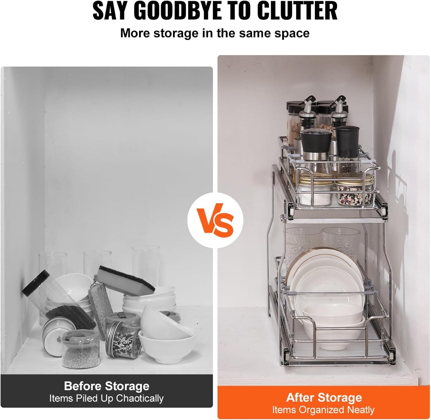 VEVOR Pull Out Cabinet Organizer, 8.5"W x 21"D Heavy Duty Slide Out Pantry Shelves, Chrome-Plated Steel Roll Out Drawers, Sliding Drawer Storage for Home, Inside Kitchen Cabinet, Bathroom, Under Sink