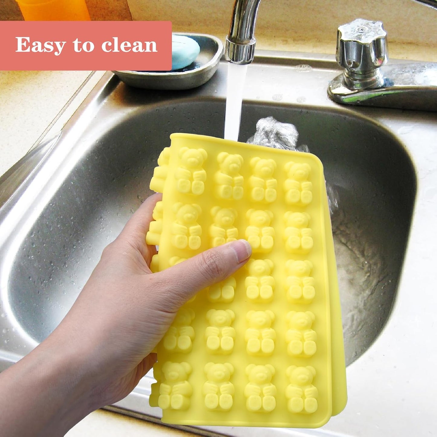 Large Gummy Bear Molds Candy Molds, No Stick Chocolate Candy Gummy Molds,Gummie Molds Premium Silicone,Pack of 4 with 2 Droppers