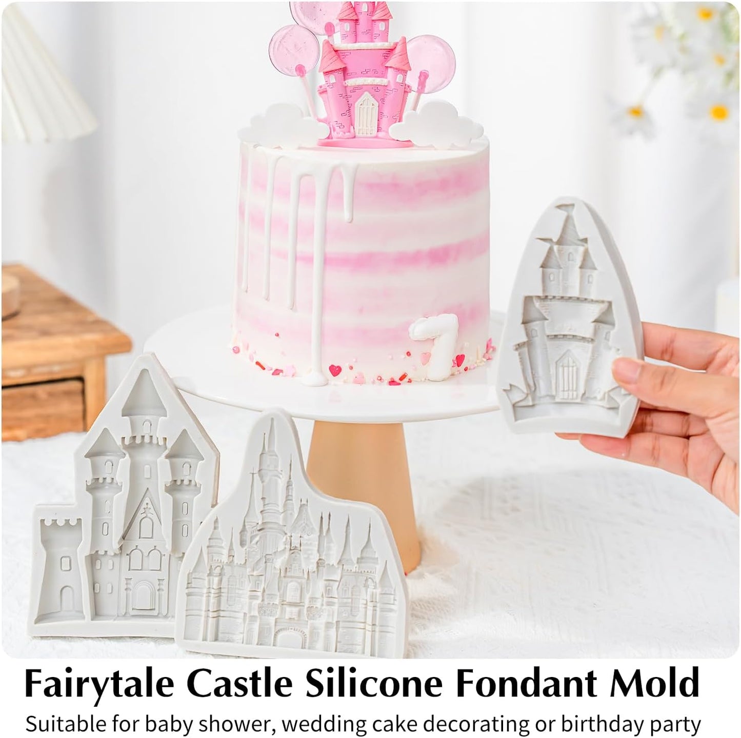 KALAIEN Castle Silicone Mold,3Pcs/Set Castle Cake Fondant Molds,Princess Chocolate Molds Castle Silicone Mirror Mould for Cake Decorating, FTM5036