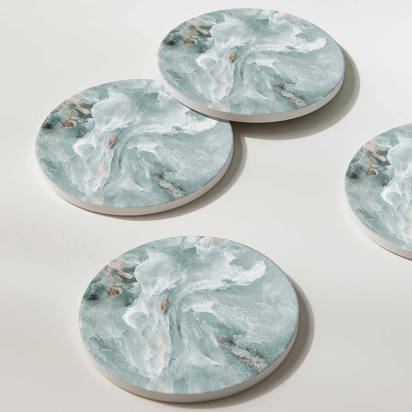 Set of 6 Abstract Marble Coasters with Holder, Absorbent Ceramic Coasters for Drinks, Coasters with Cork Backing for Table Protection, Housewarming Gifts for New Home