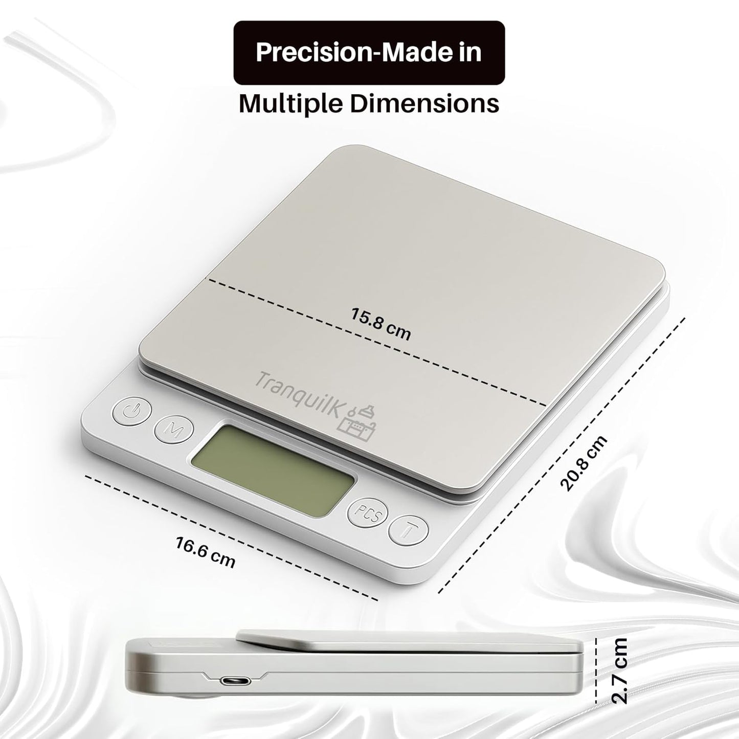 Rechargeable Digital Food Scale for Kitchen with Gram and Ounce – Smart Kitchen Scale for Food Products, Baking, Sourdough Bread Making, Cooking, Weight Loss, Jewelry & Packages (0.1g/5kg)