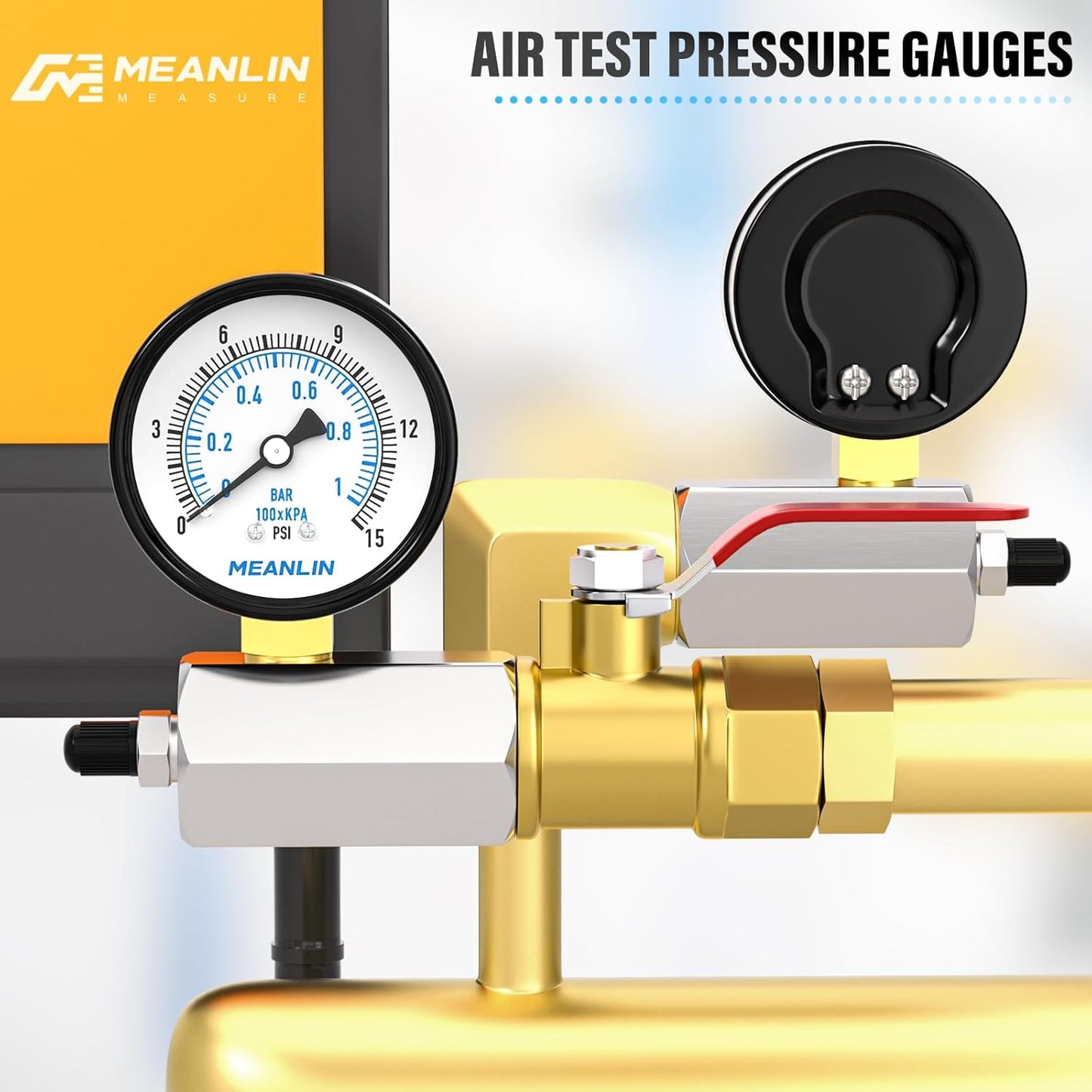 MEANLIN MEASURE 0-15Psi 2" Steel Double Graduated Air Test Pressure gauges, 3/4" FNPT Connection, -3-2-3% Accuracy