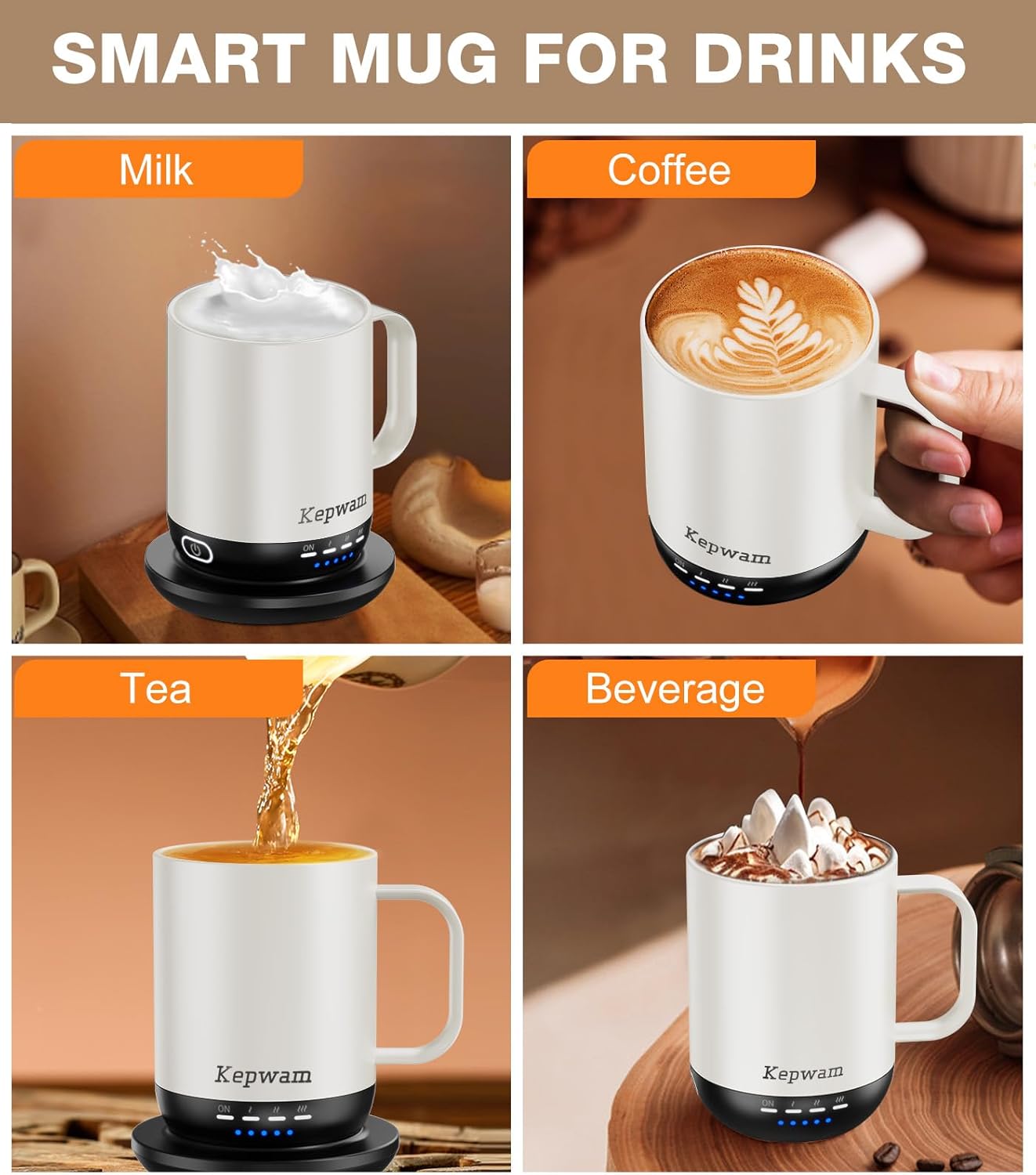 Self Heating Coffee Mug T1-16oz Fast Heating & Ultra Long-Lasting Battery Life, Heated Coffee Mug Up to 149℉ - Touch & App Controlled Coffee Mug, Birthday Gifts for Women and Men