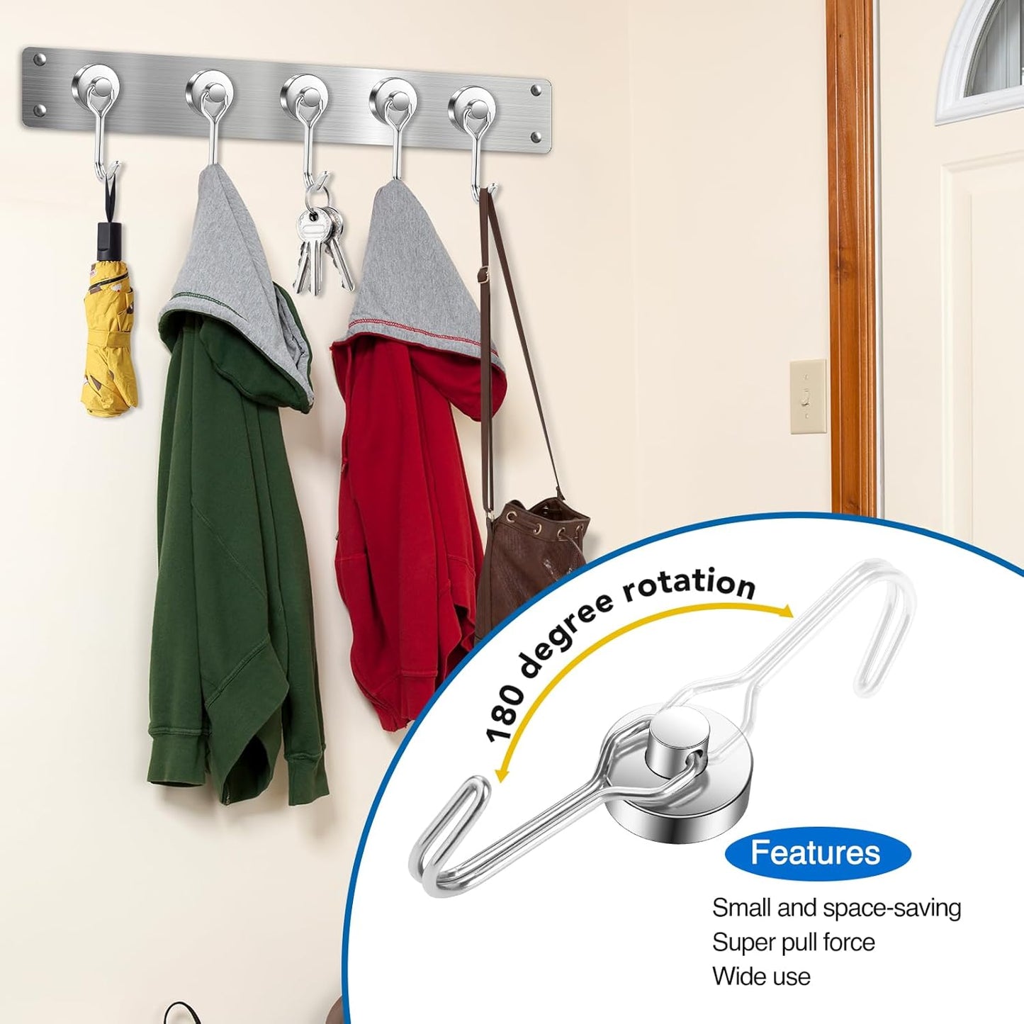 LOVIMAG Hooks, 40lbs+ Magnetic Magnet Hook 2025 Cruise Cabin Ship Essentials Heavy Duty Strong Refrigerator Fridge Hanging for Classroom Beach Vacation Kitchen Grills Home Mug Hanger (20 Pack), Silver