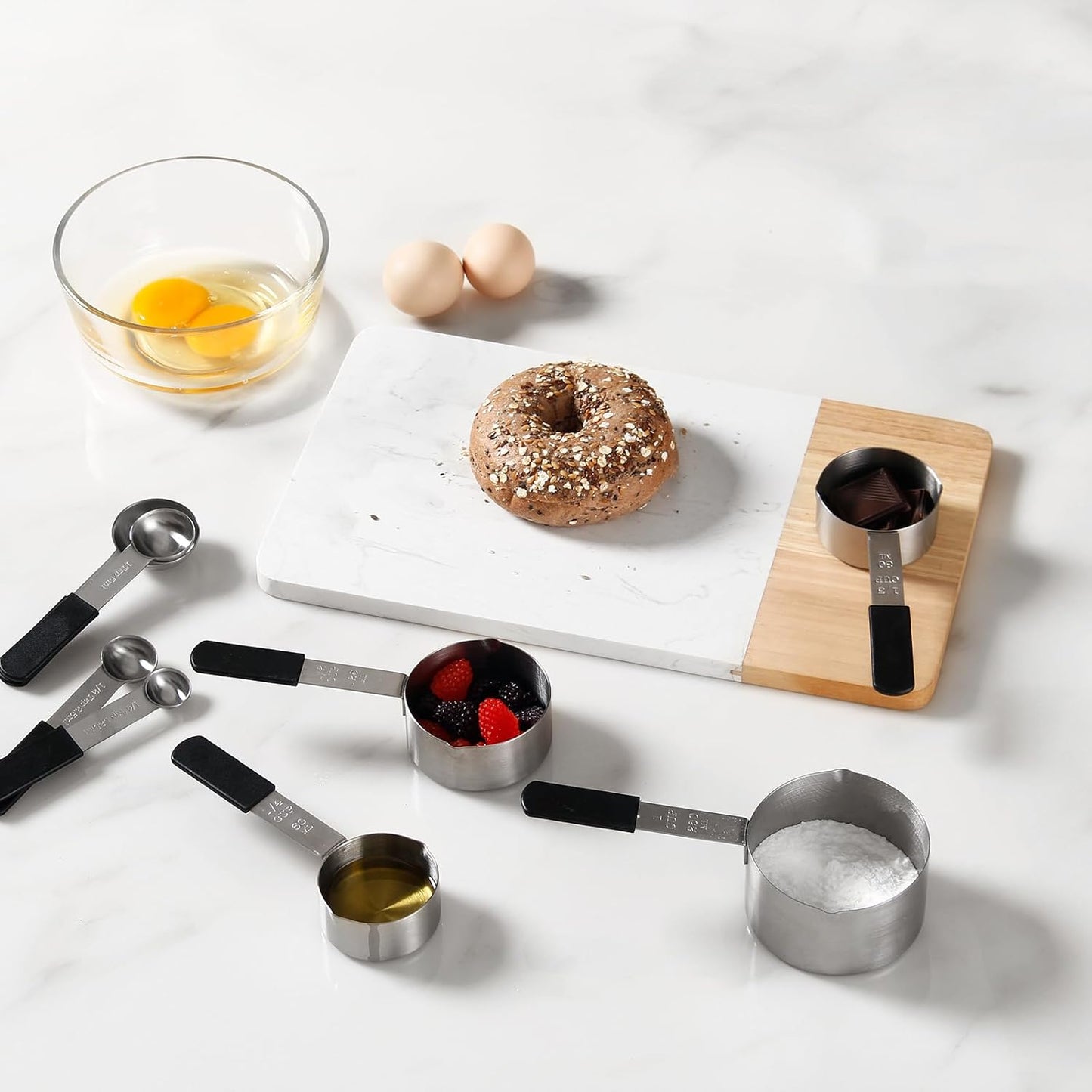 Magnetic Stainless Steel Measuring Cups & Spoons Set β 8-Piece Stackable Set with Engraved Measurements β Dishwasher Safe Baking Essentials